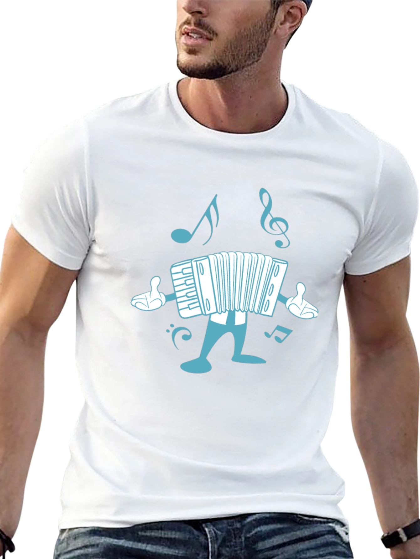 Accordion Cartoon Black T-Shirt