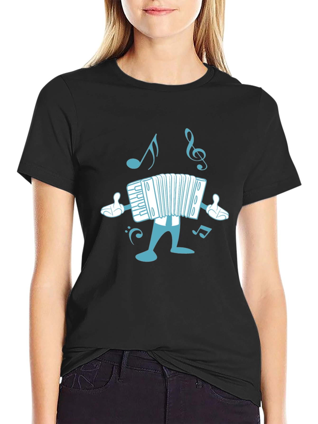 Accordion Cartoon Black T-Shirt