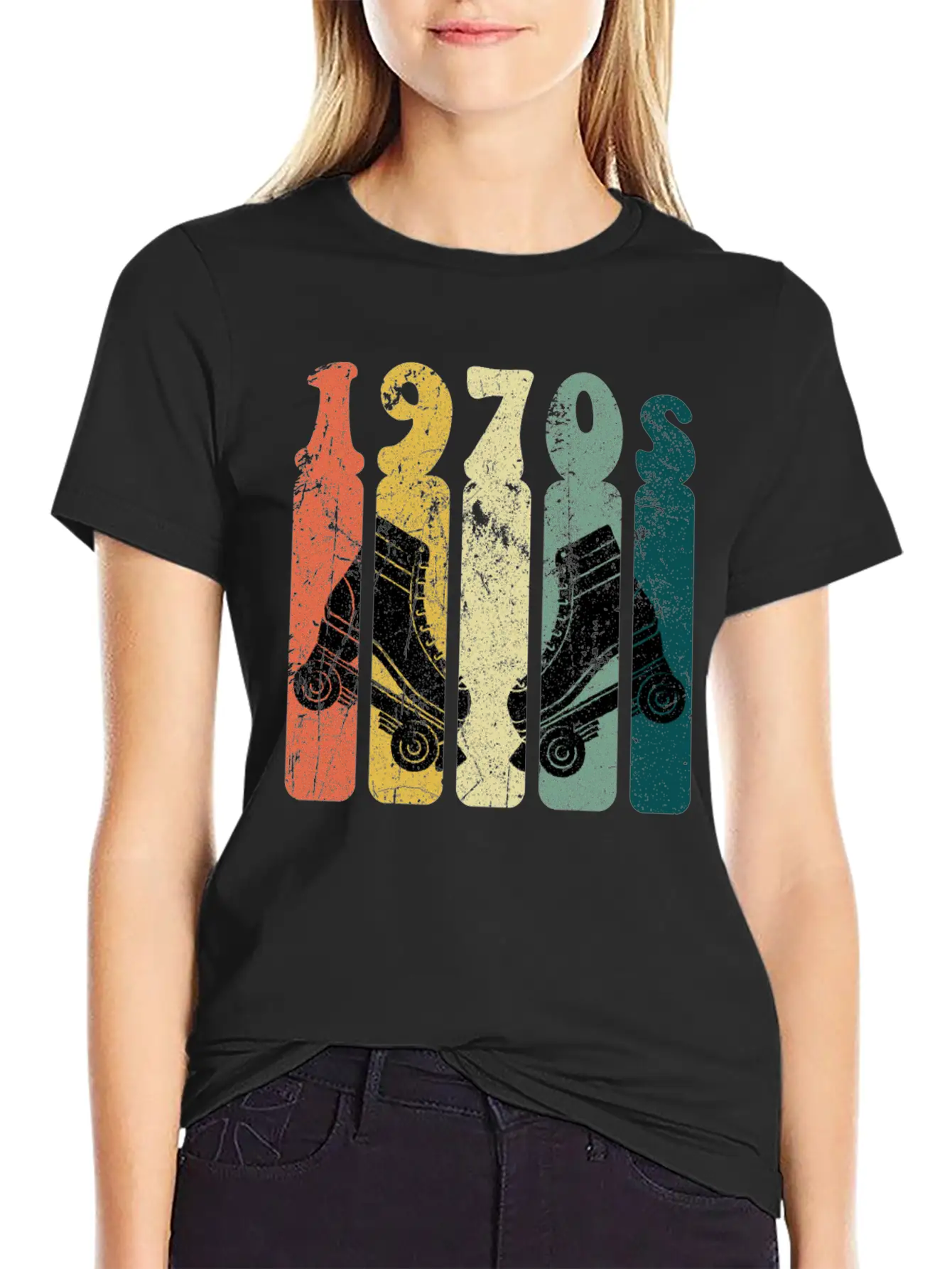 70s Roller Skates Disco Derby Retro Essential Cotton Tee For Daily Outfits – Unisex Style