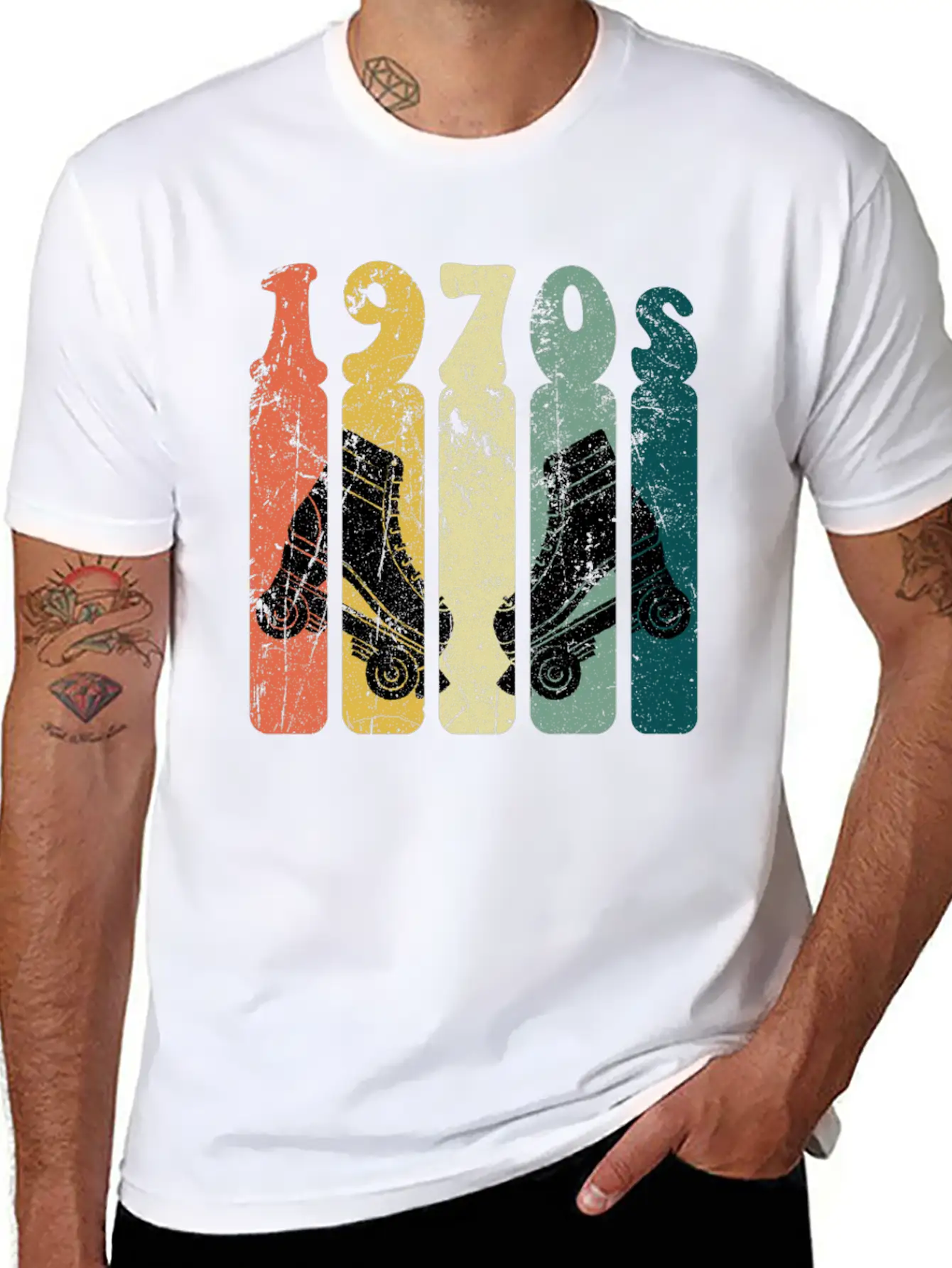 70s Roller Skates Disco Derby Retro Essential Cotton Tee For Daily Outfits – Unisex Style