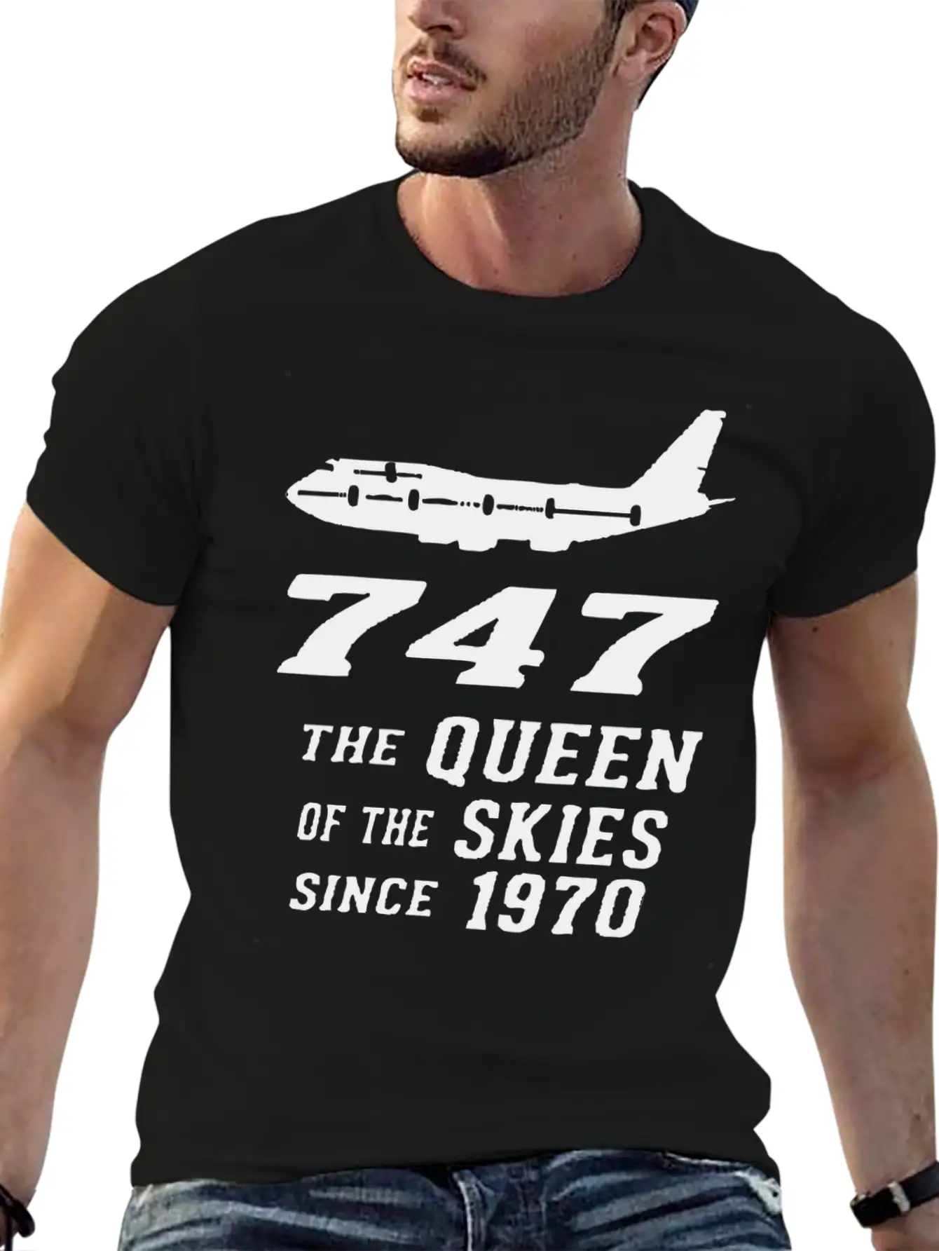 747 QUEEN OF THE SKY Basic Graphic T-Shirt – Daily Comfort In Soft Cotton