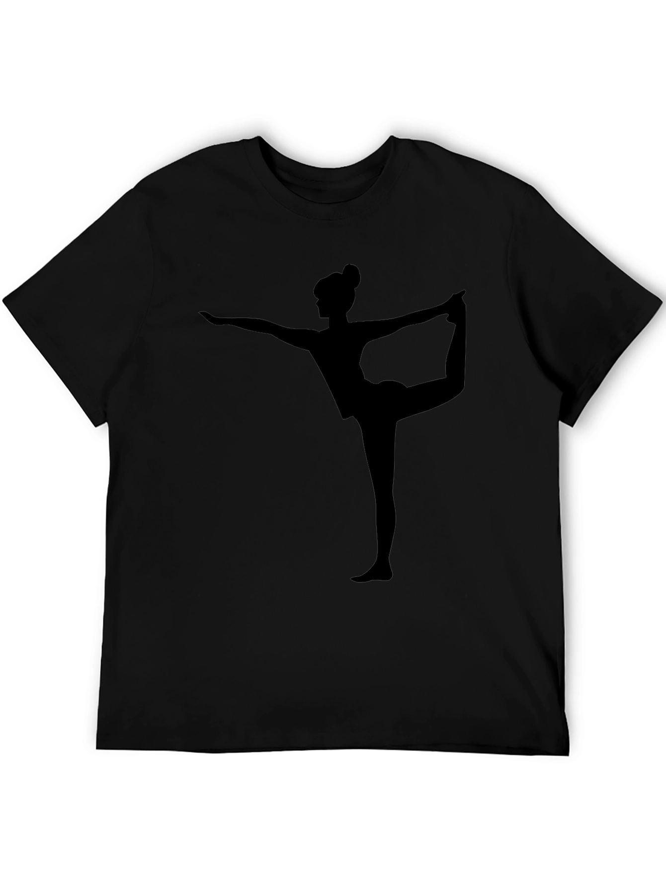 Yoga Pose Graphic Tee - Black Cotton Casual Shirt