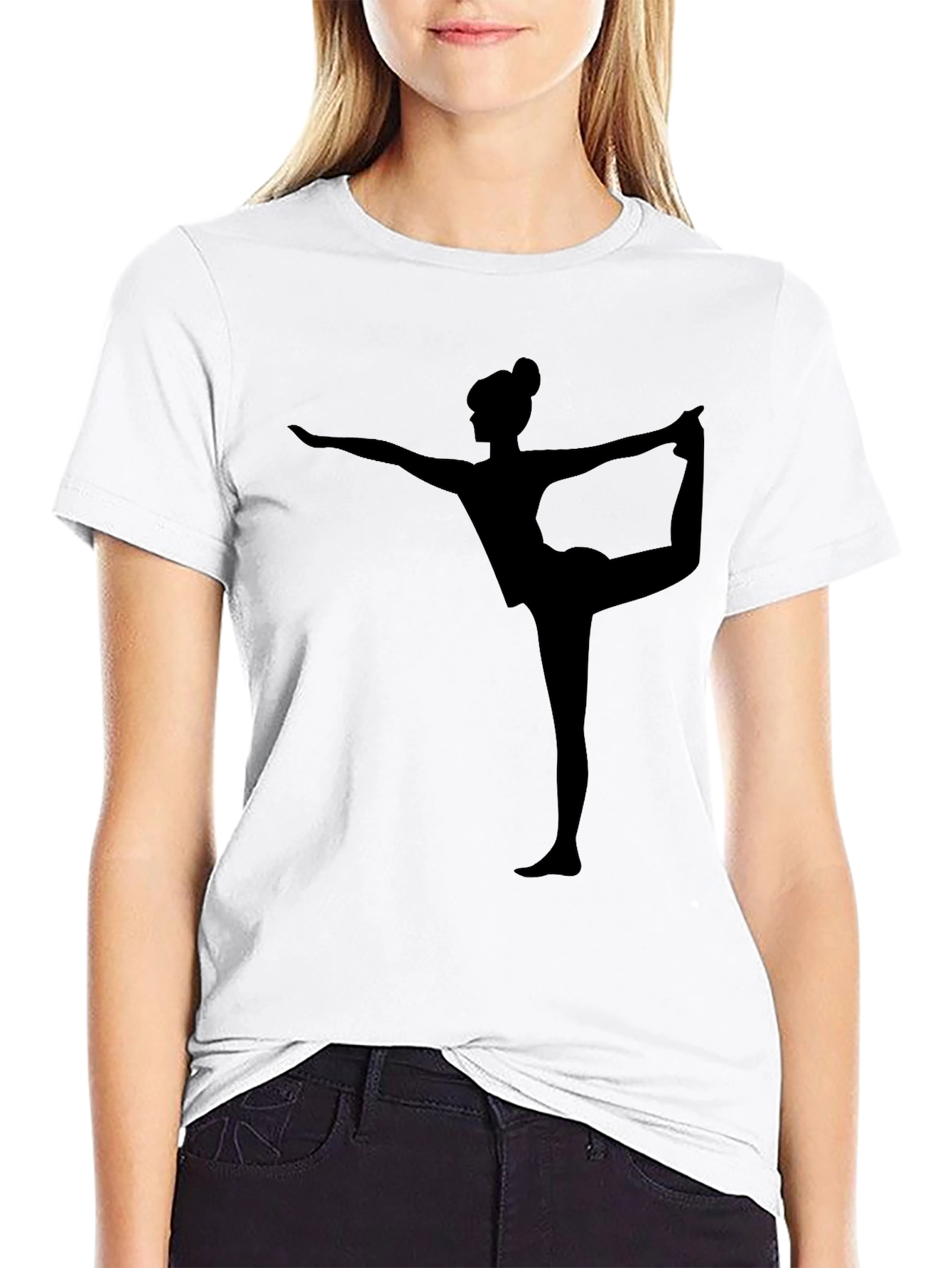 Yoga Pose Graphic Tee - Black Cotton Casual Shirt