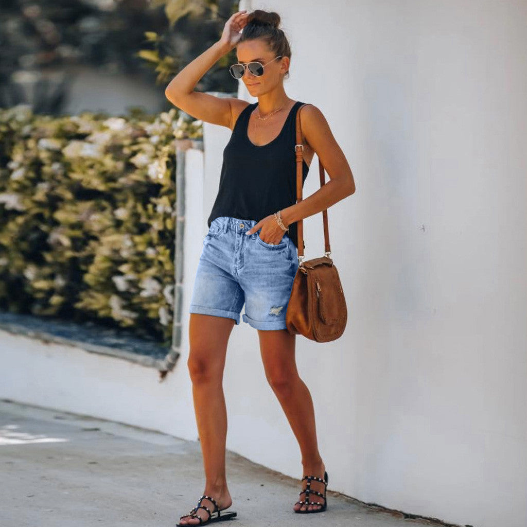 Tassel ripped denim shorts, women's hot pants