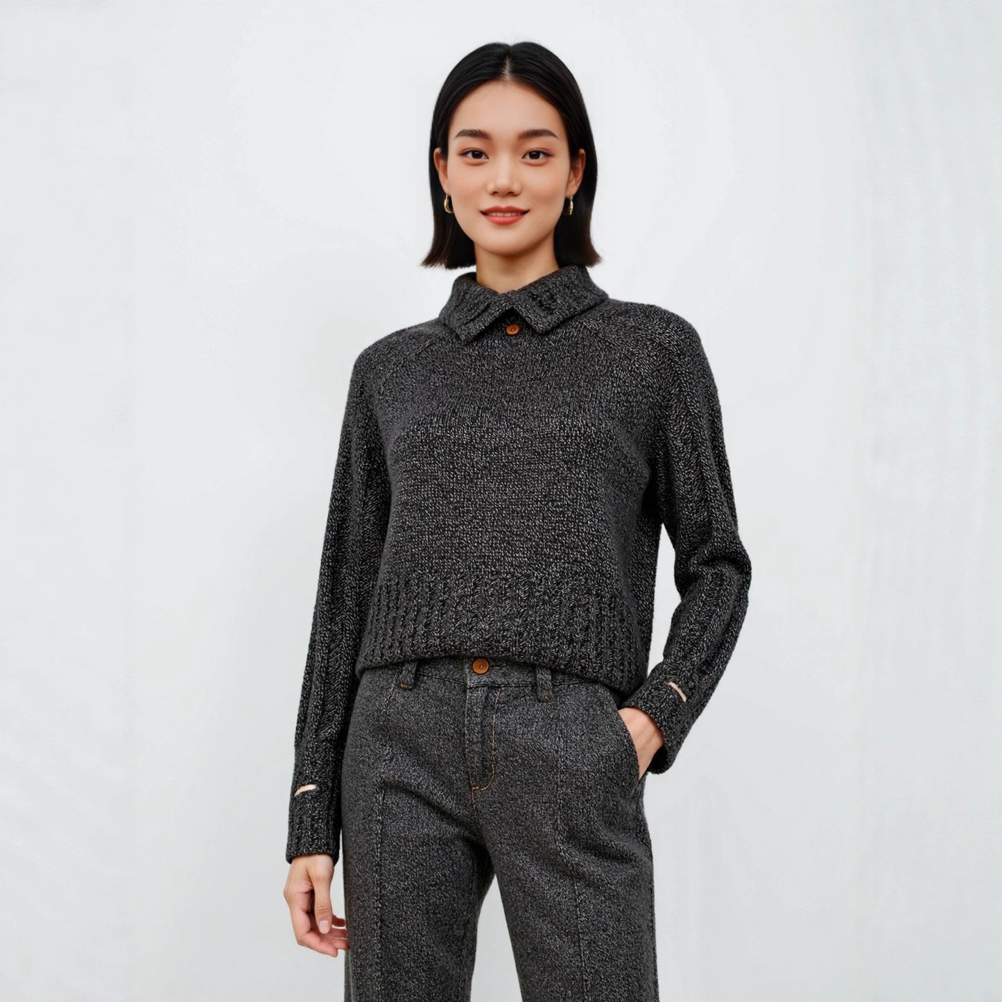 Turtleneck Sweater Women Thickened Turn-down Collar Design Loose Slimming Lazy Style Knitted Base Layer Top