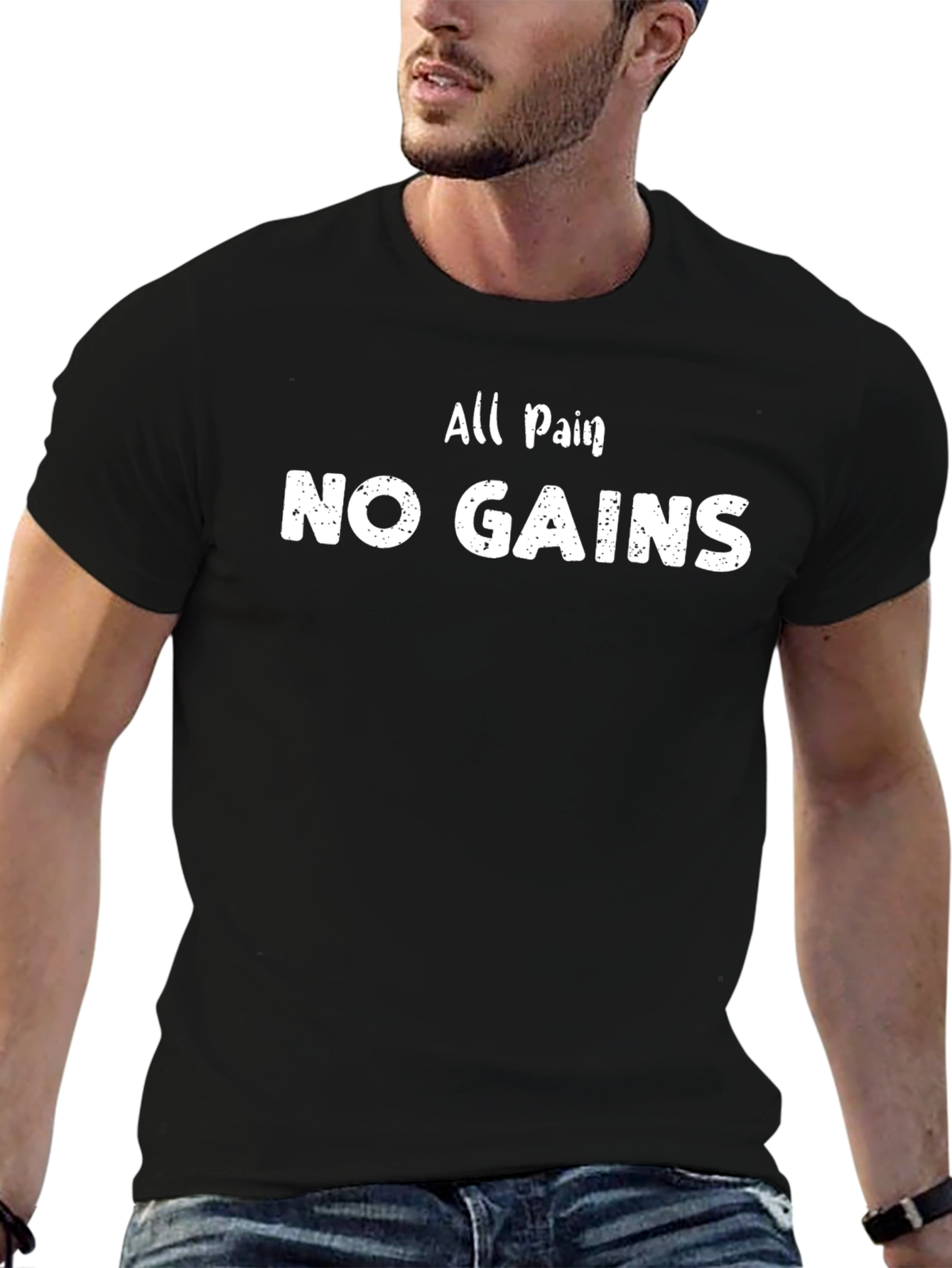 All Pain No Gains Black Graphic T-Shirt