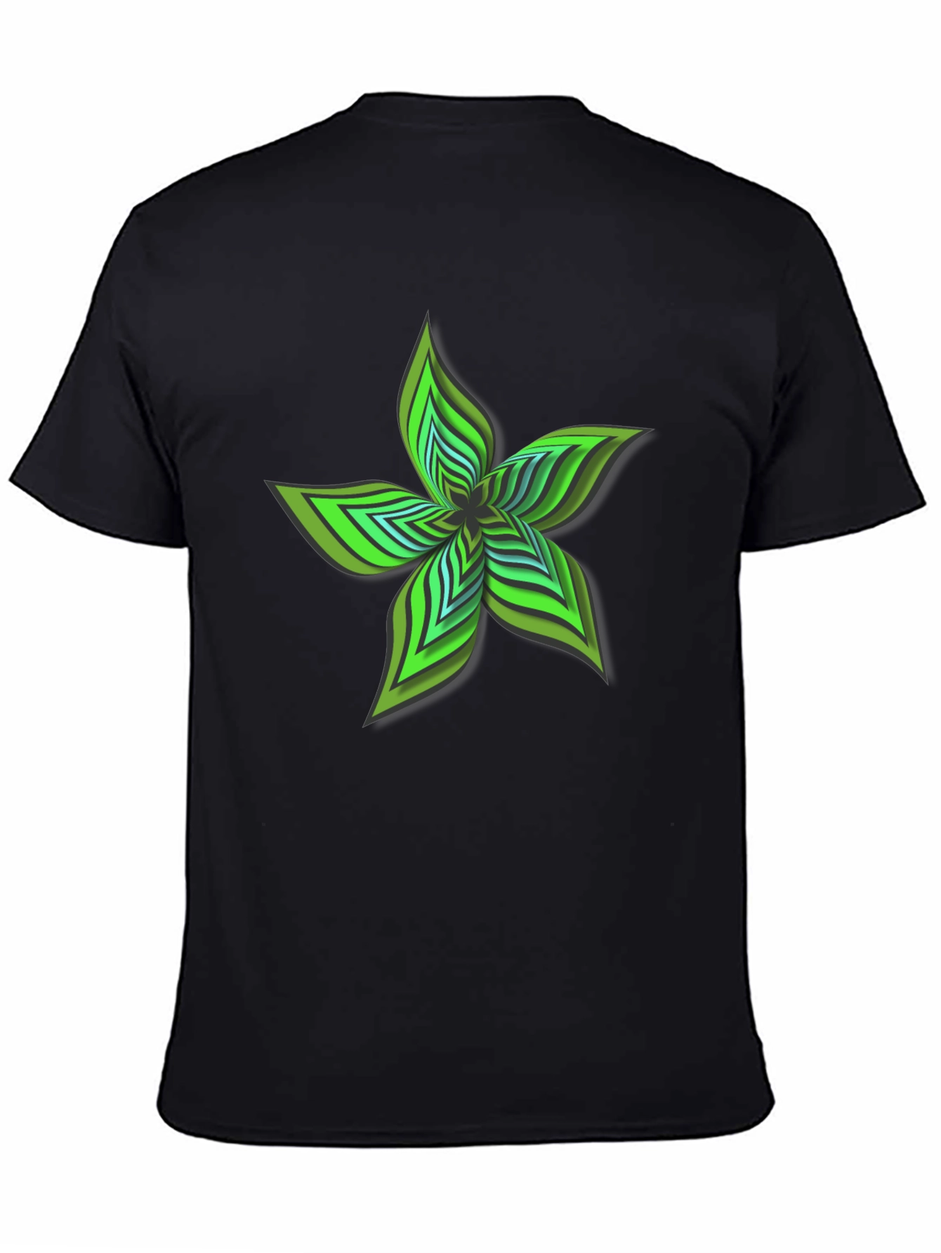 Abstract Green Flower Graphic Black T-Shirt