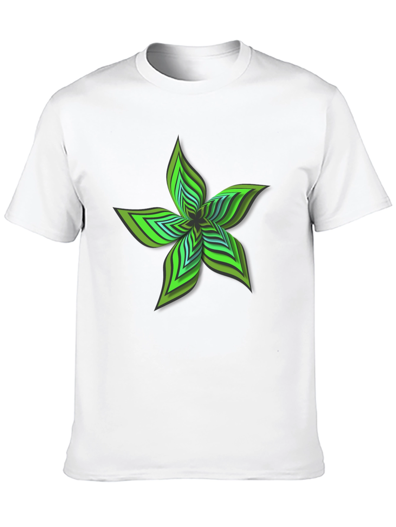 Abstract Green Flower Graphic Black T-Shirt