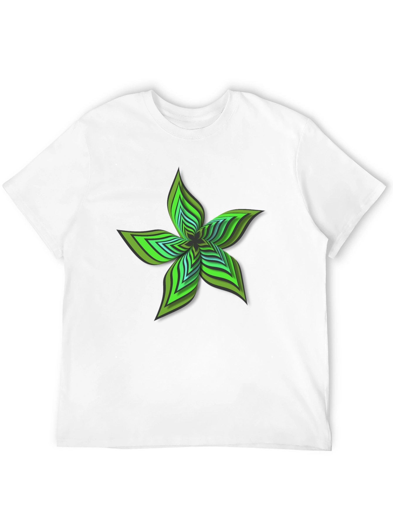 Abstract Green Flower Graphic Black T-Shirt