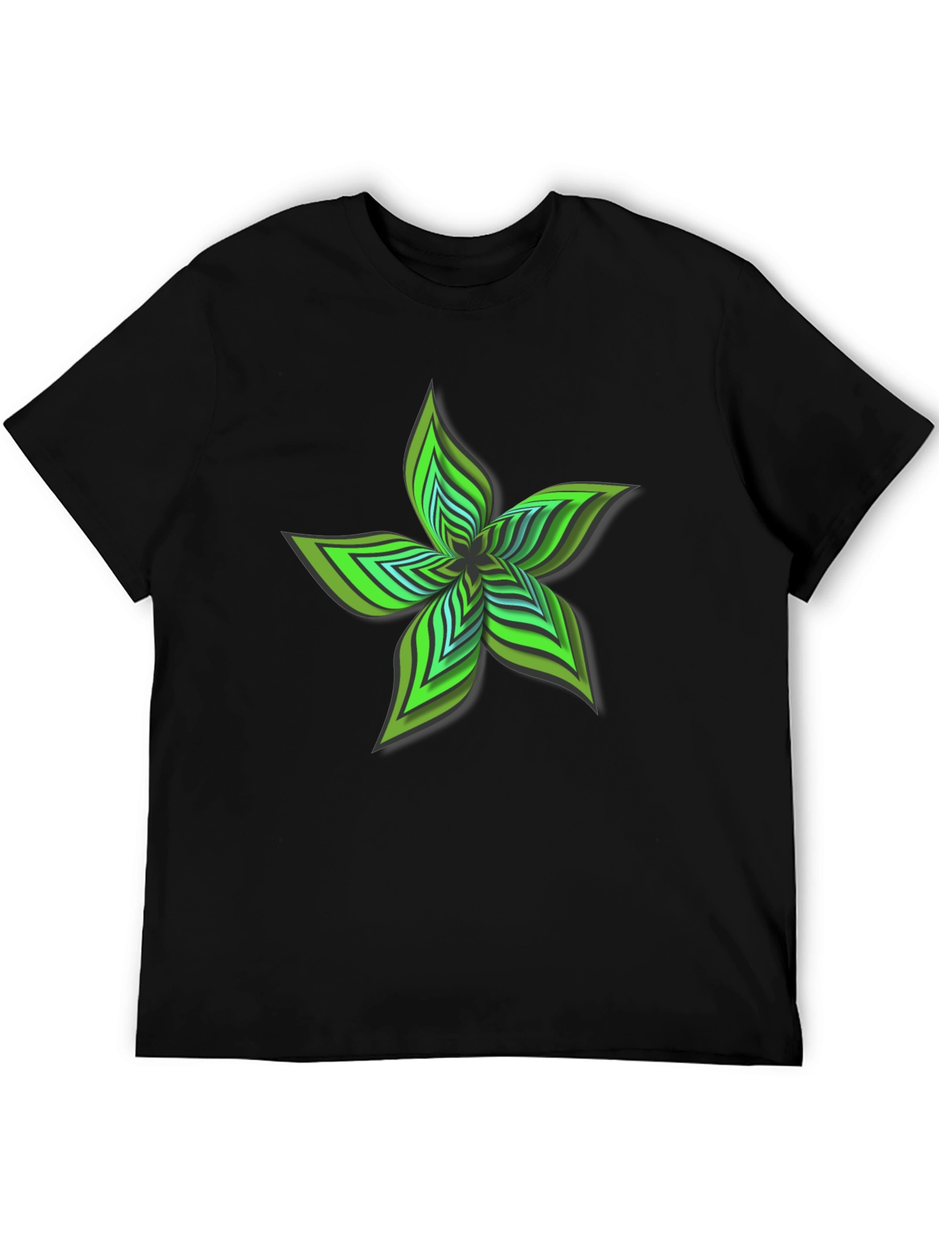 Abstract Green Flower Graphic Black T-Shirt