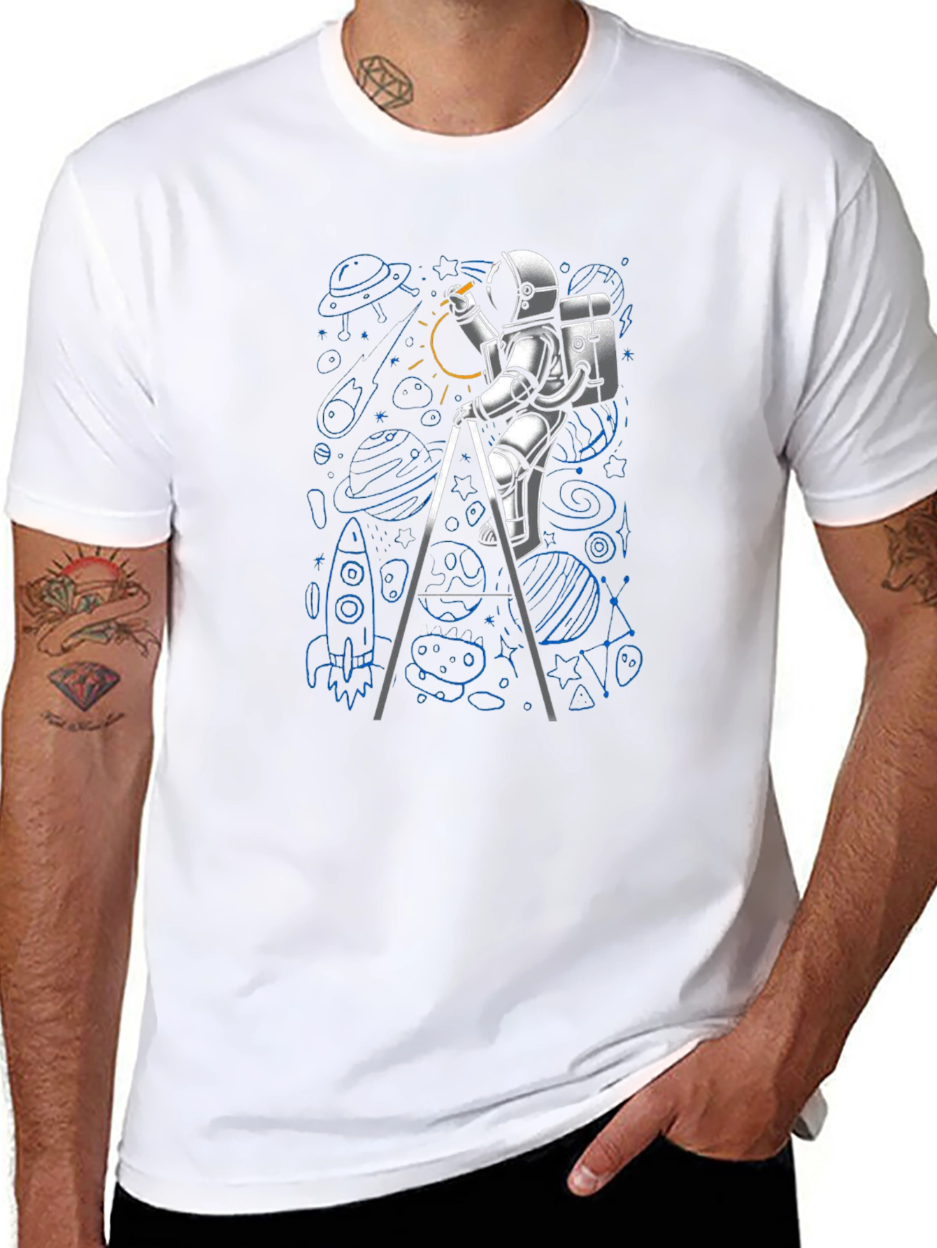 Astronaut Drawing Space T-Shirt - Black