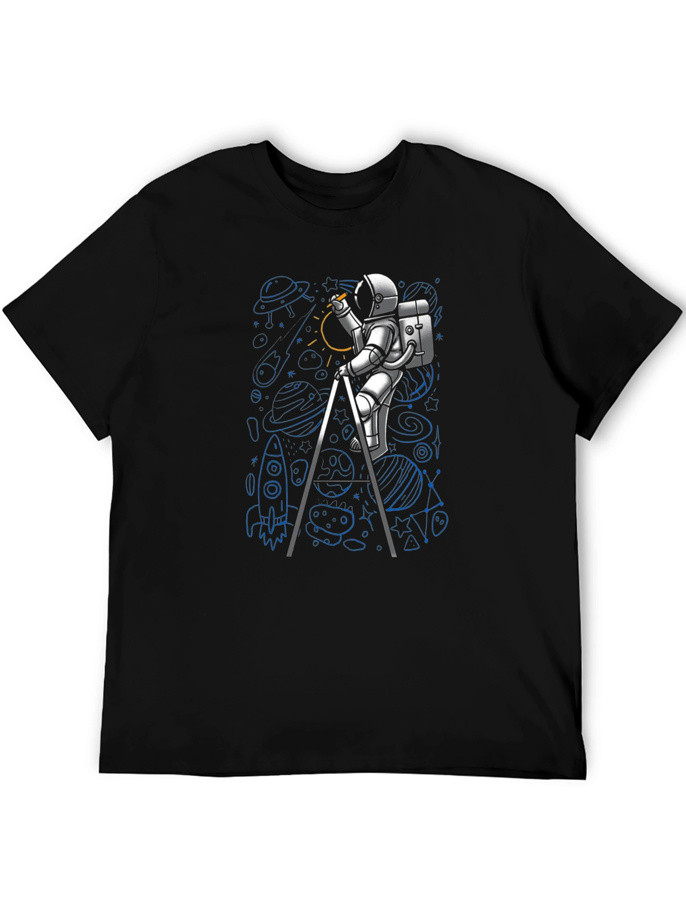 Astronaut Drawing Space T-Shirt - Black