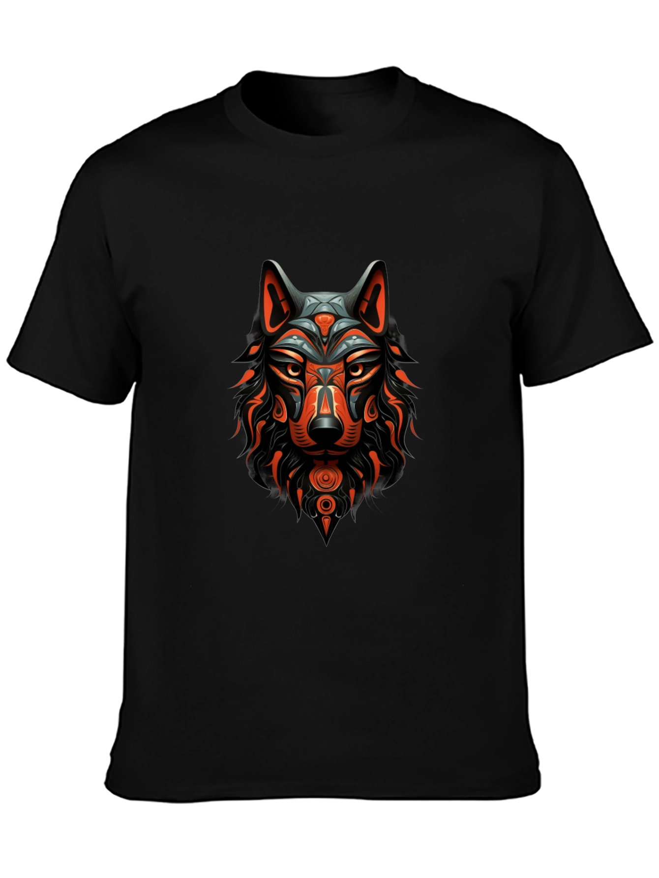 Tribal Wolf Graphic Black T-Shirt