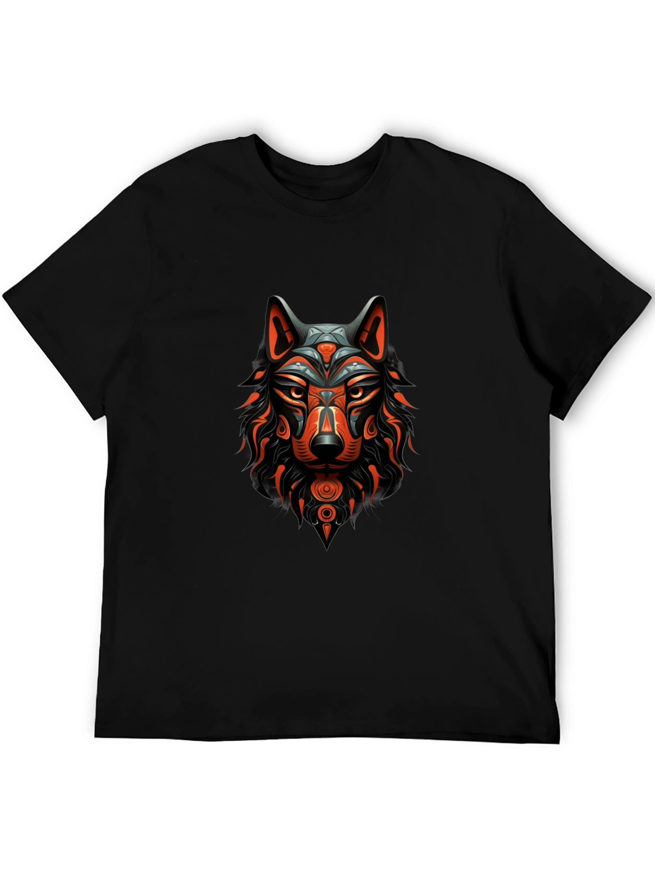 Tribal Wolf Graphic Black T-Shirt