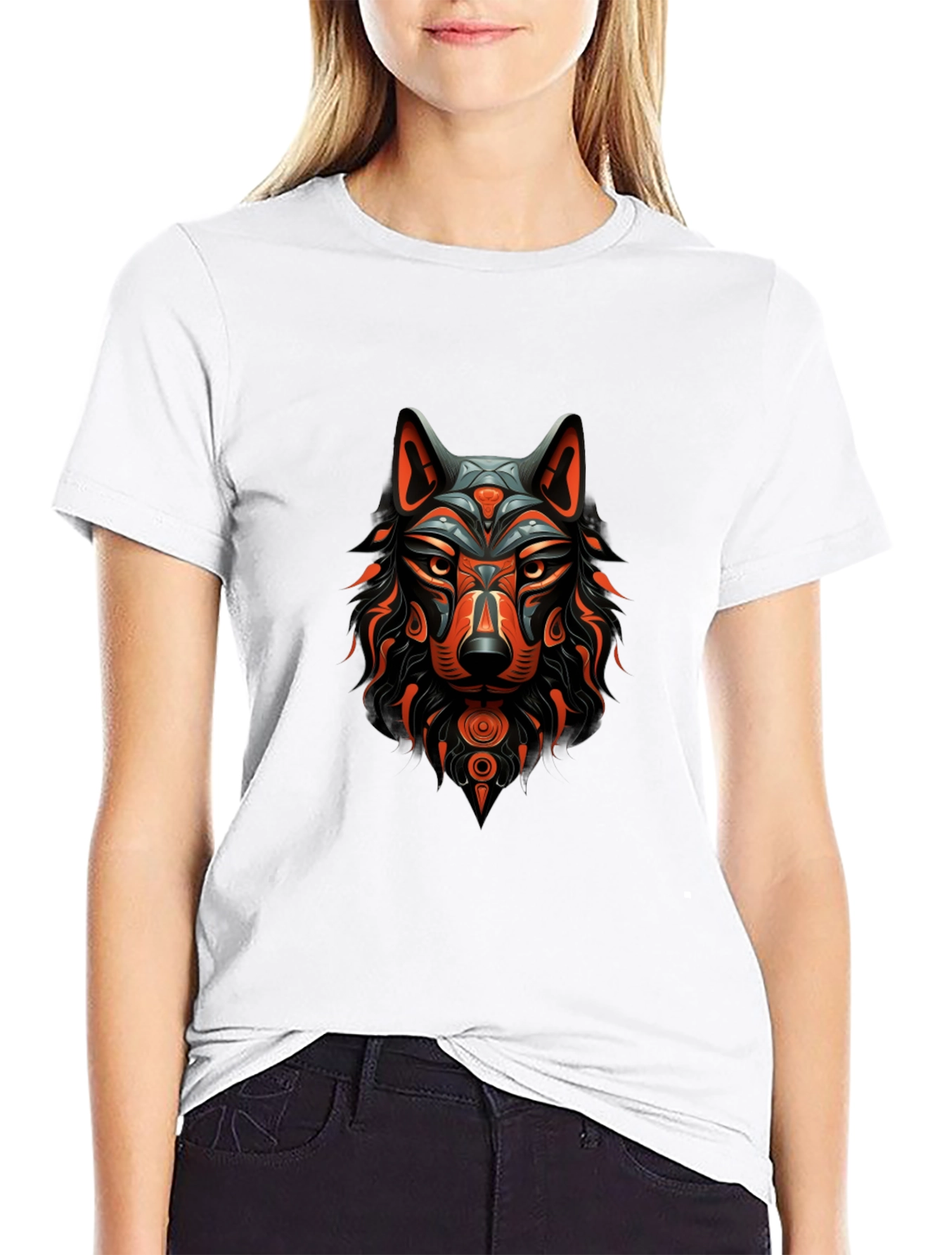Tribal Wolf Graphic Black T-Shirt