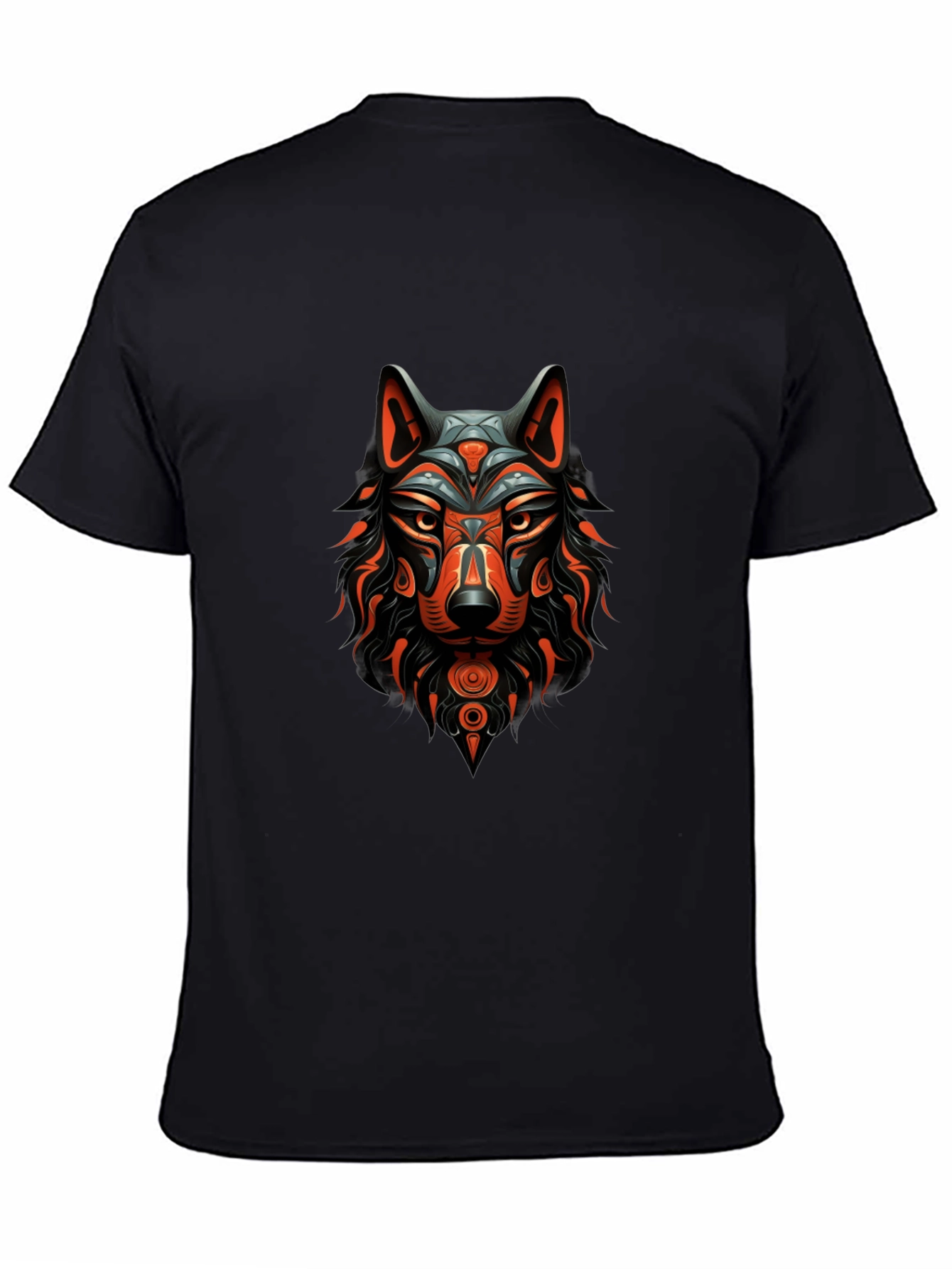 Tribal Wolf Graphic Black T-Shirt