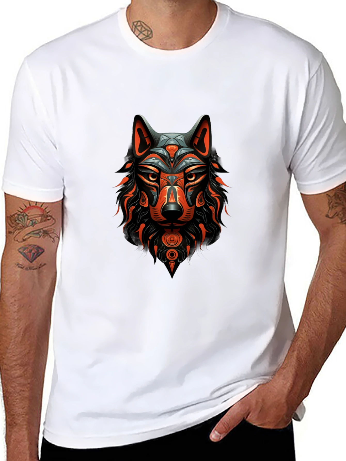 Tribal Wolf Graphic Black T-Shirt