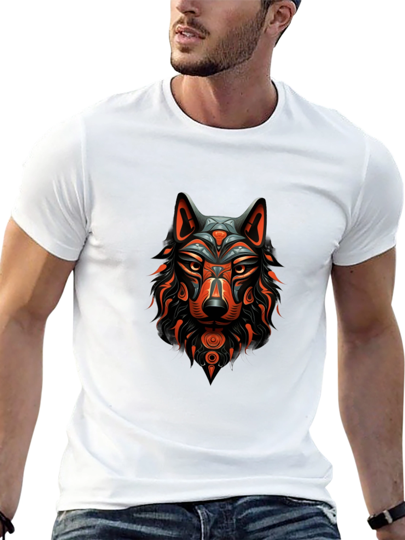 Tribal Wolf Graphic Black T-Shirt