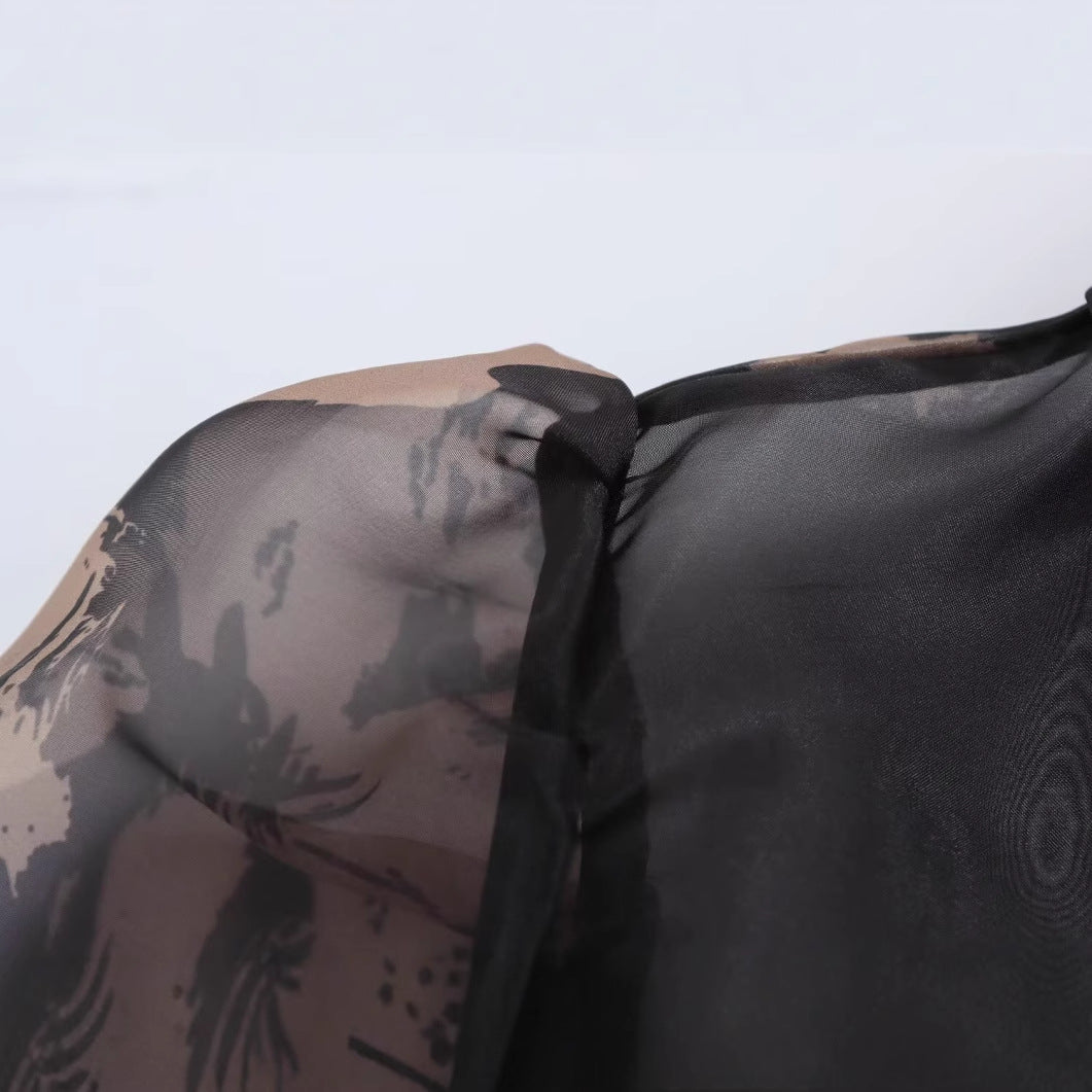 Collar long sleeved single breasted mesh versatile shirt for women