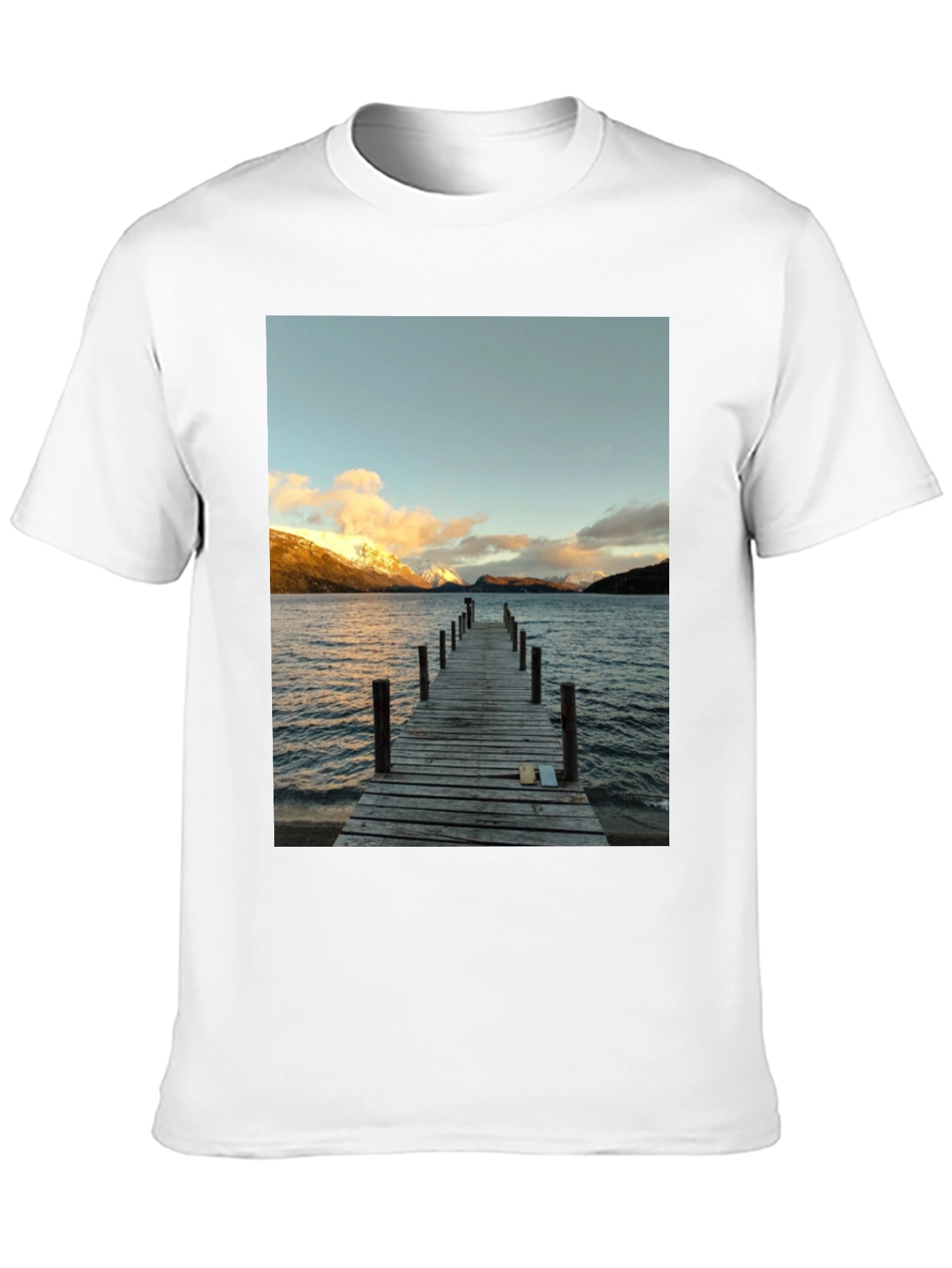 Scenic Lake View Graphic Tee - Black Cotton T-Shirt