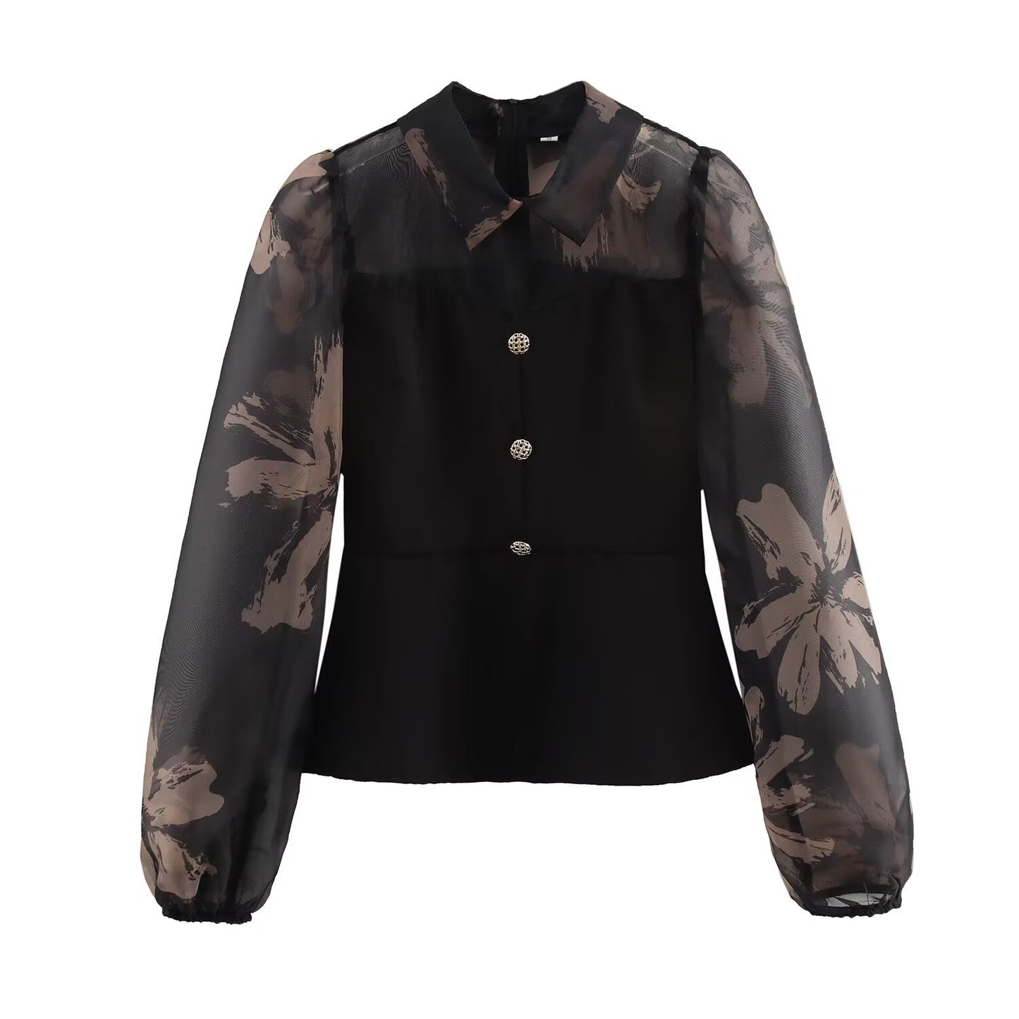 Collar long sleeved single breasted mesh versatile shirt for women