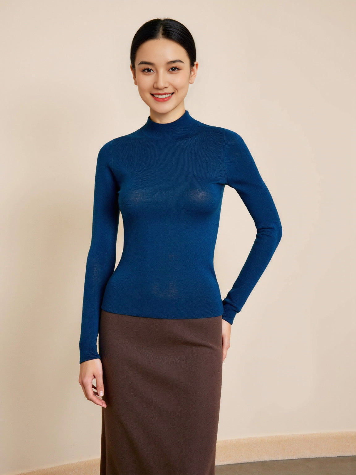 Neck Base Layer Women's Fine-spun Superfine Pure Wool Thin Fitted Knit Inner Wear Early Autumn Winter Machine Washable