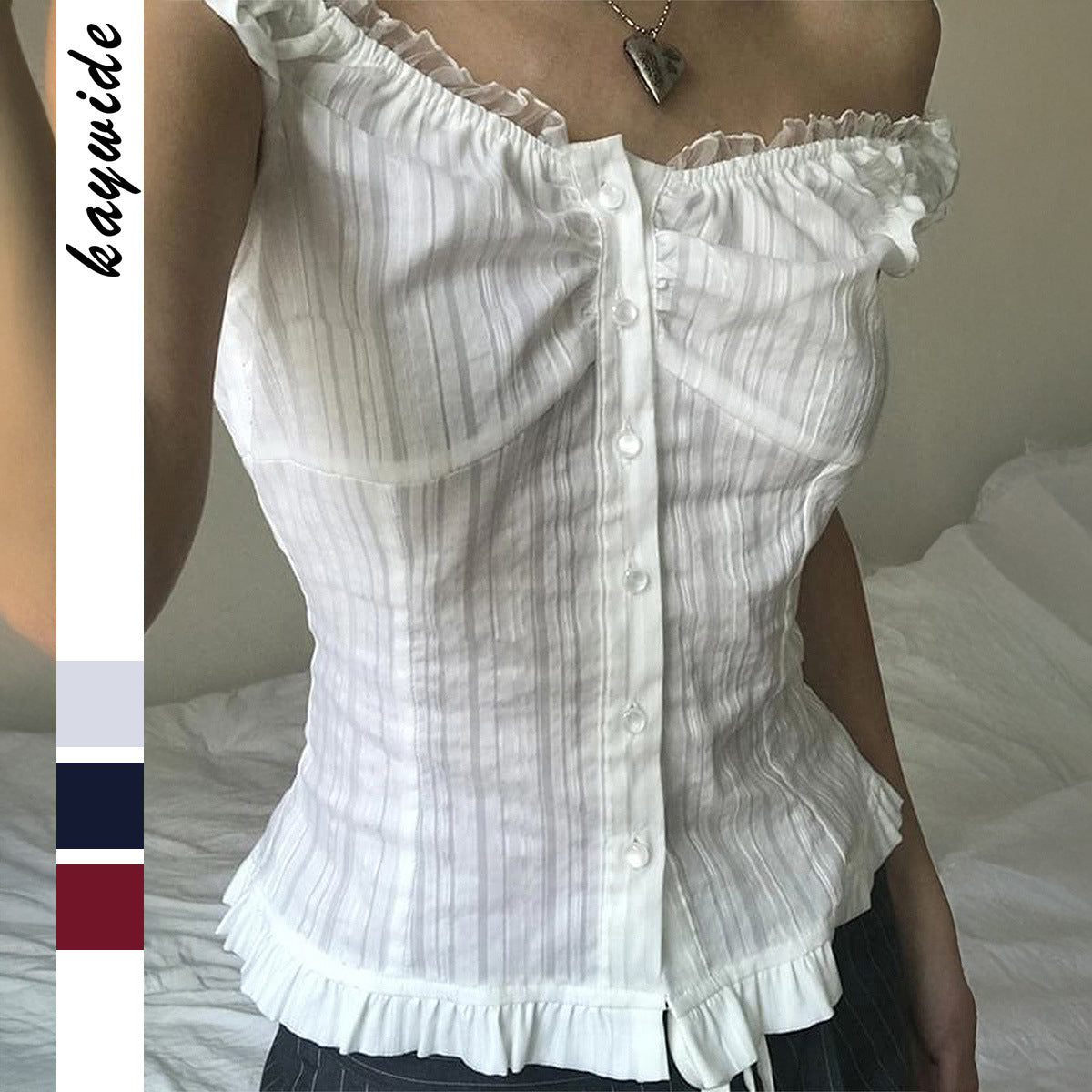 Spliced Buttoned Waist Slimming Spicy Girl Temperament Top Women's Clothing