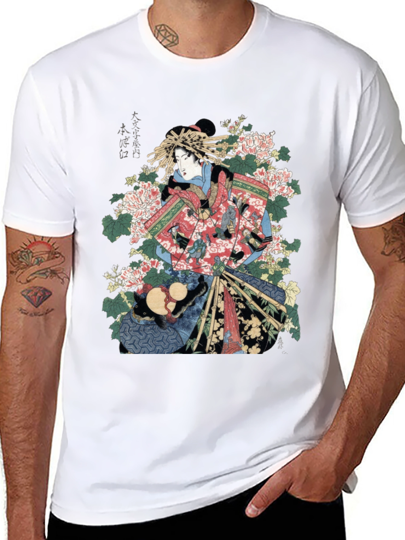 Ukiyo-e Geisha Graphic Tee - Mens Black T-Shirt