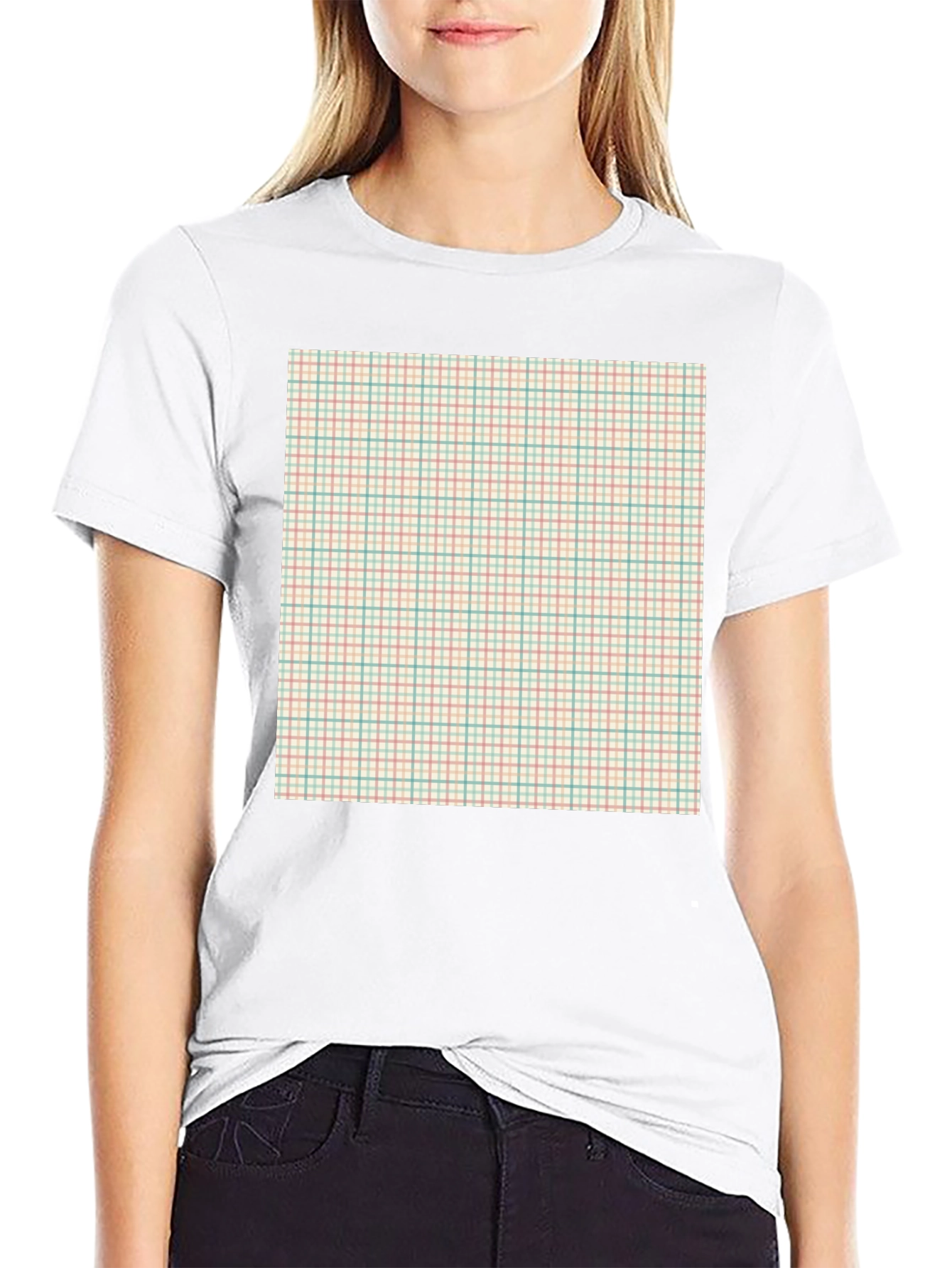 Trendy Black T-Shirt with Plaid Design