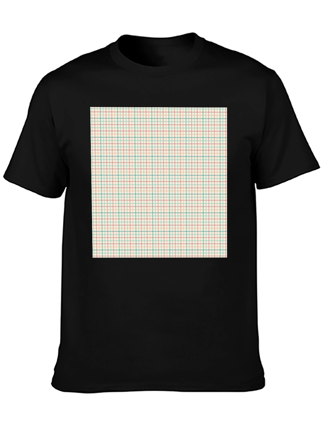 Trendy Black T-Shirt with Plaid Design