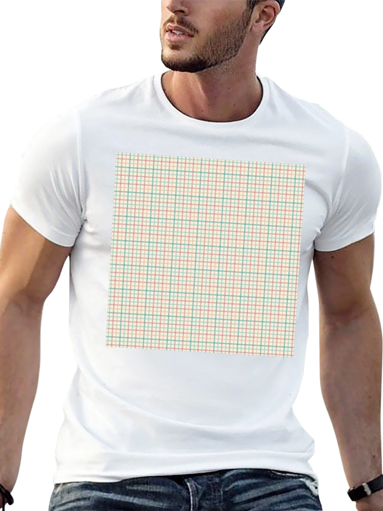 Trendy Black T-Shirt with Plaid Design