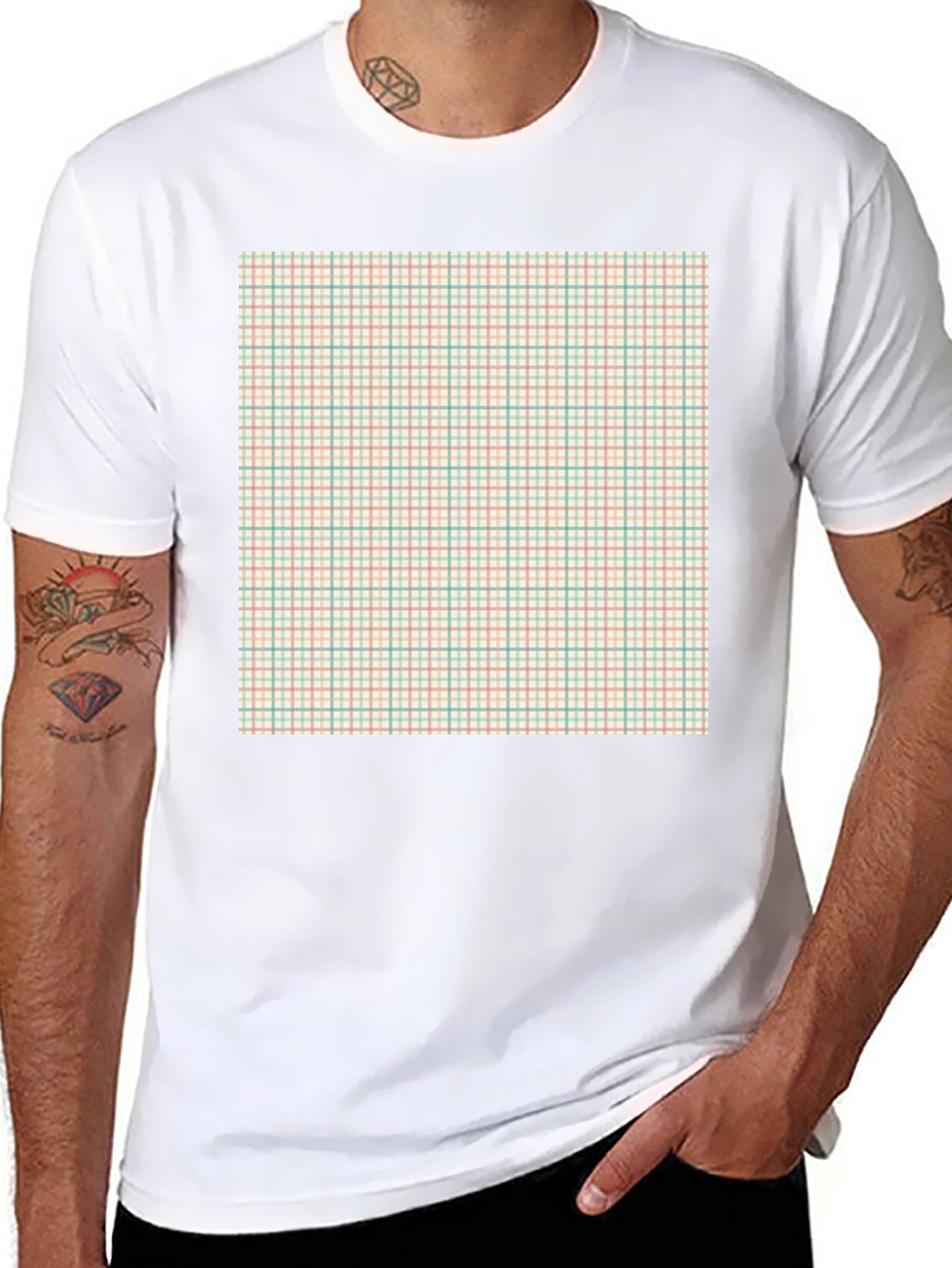 Trendy Black T-Shirt with Plaid Design