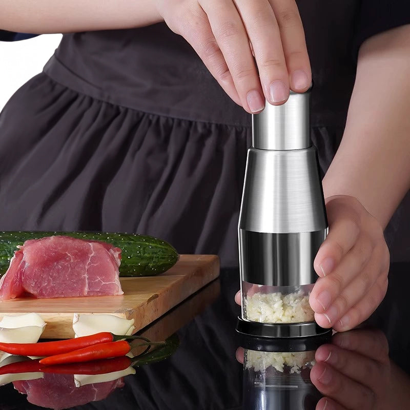 Stainless Steel Manual Kitchen Chopper (for garlic, ginger, herbs, nuts)