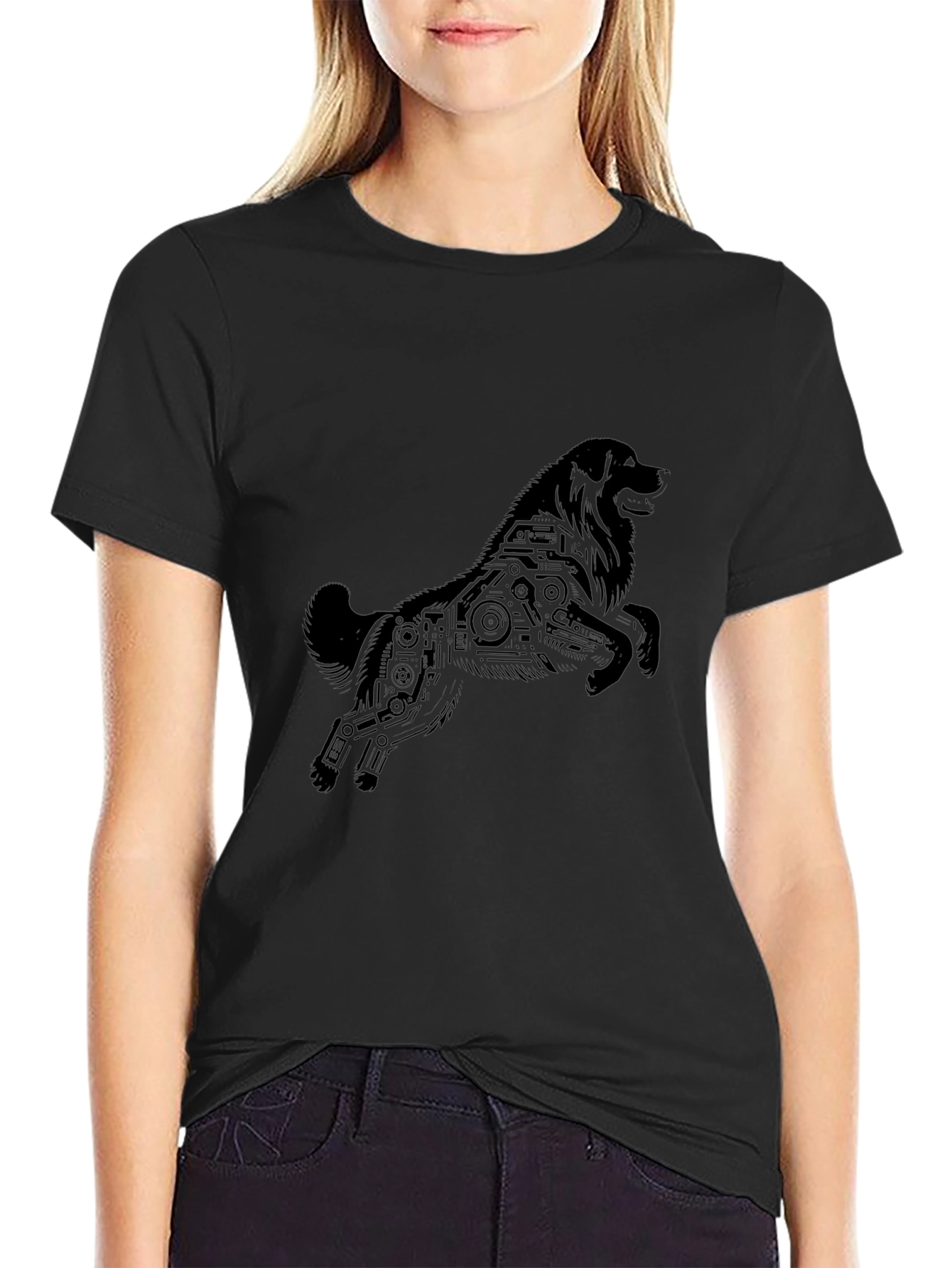 Tech Dog Black T-Shirt - Stylish Canine Circuit Design