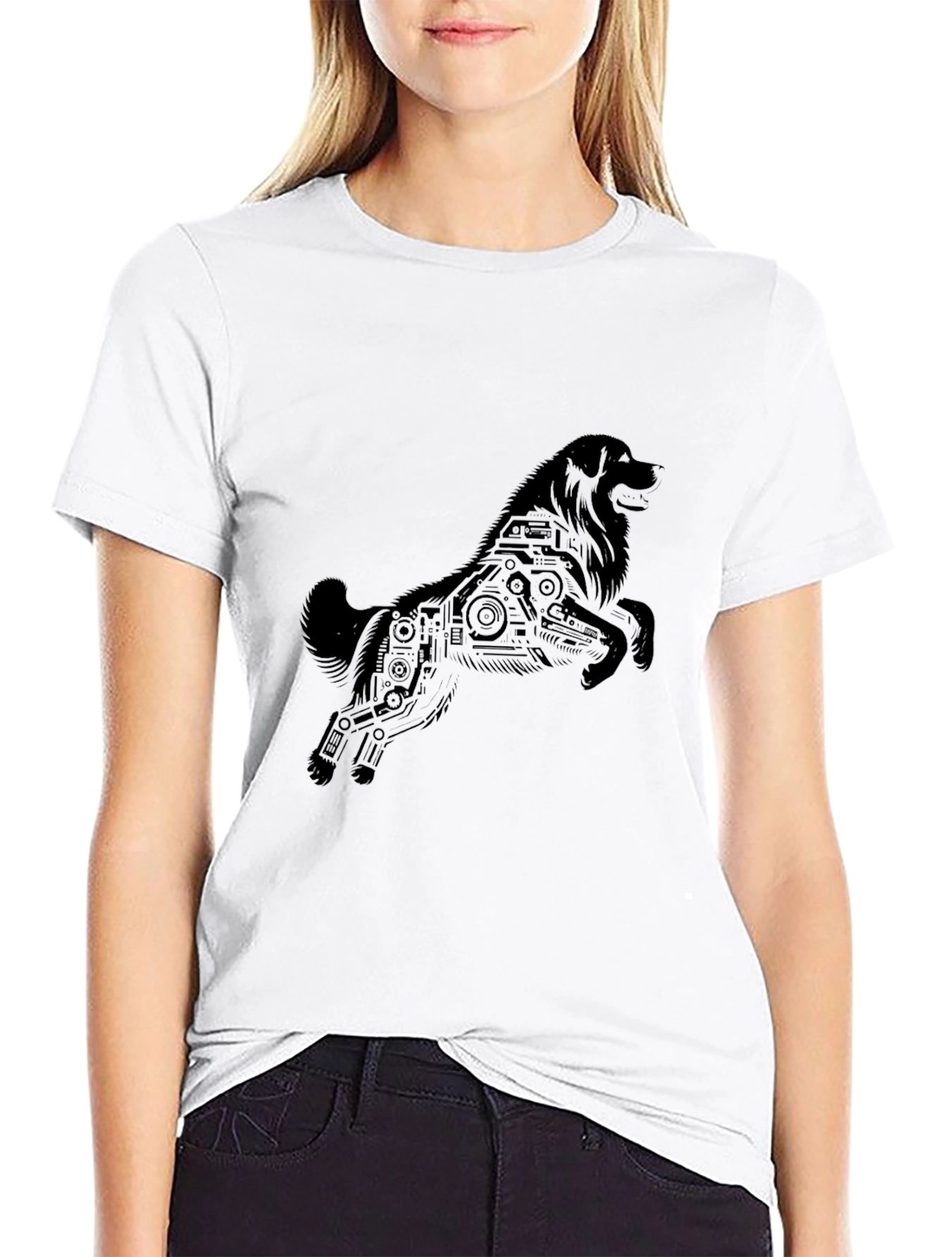 Tech Dog Black T-Shirt - Stylish Canine Circuit Design