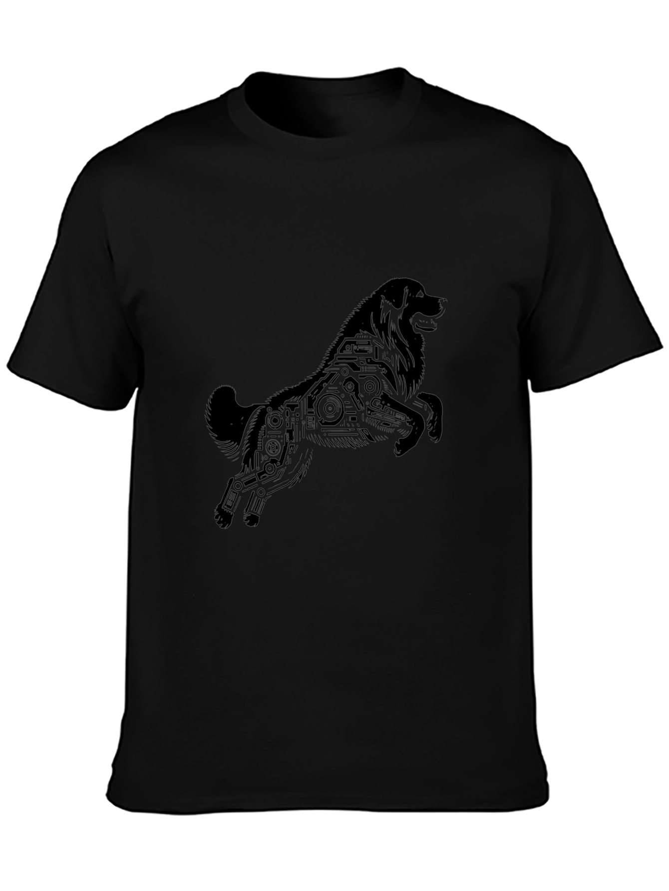 Tech Dog Black T-Shirt - Stylish Canine Circuit Design