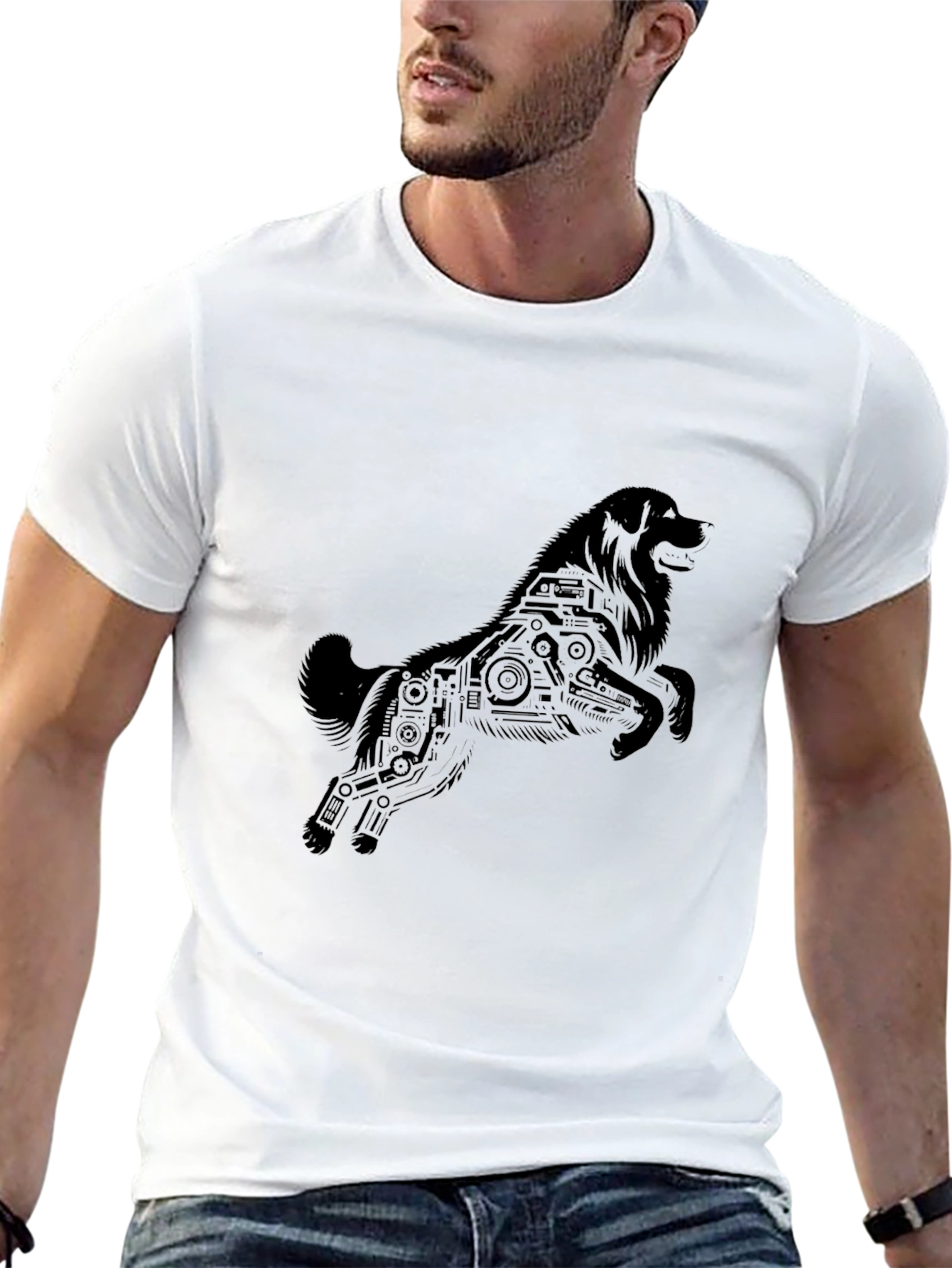 Tech Dog Black T-Shirt - Stylish Canine Circuit Design