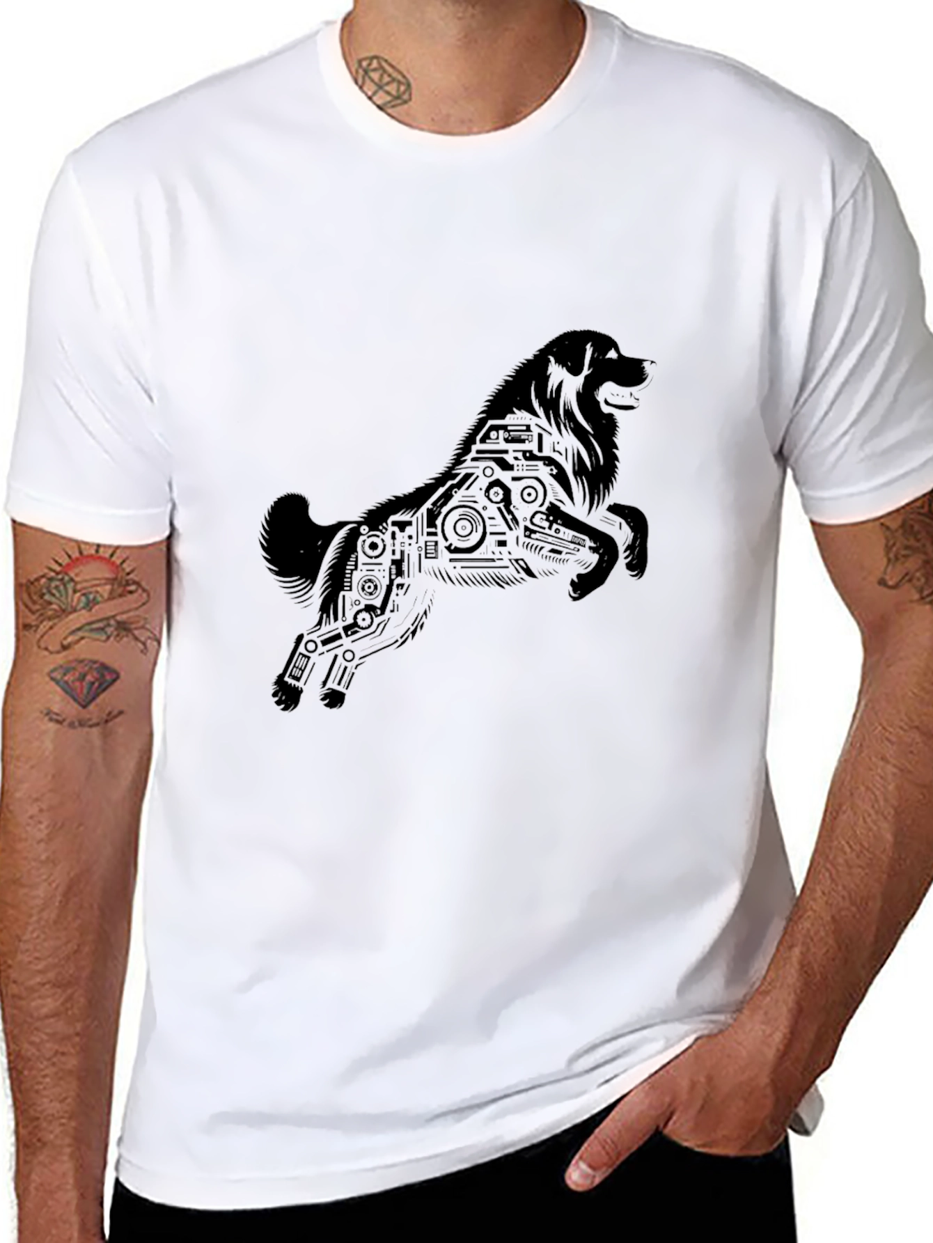 Tech Dog Black T-Shirt - Stylish Canine Circuit Design