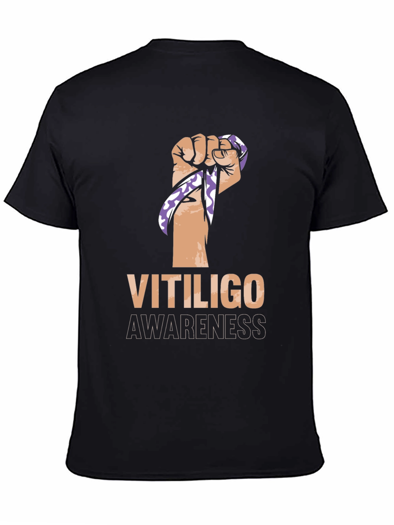 Vitiligo Awareness Ribbon Fist Black T-Shirt