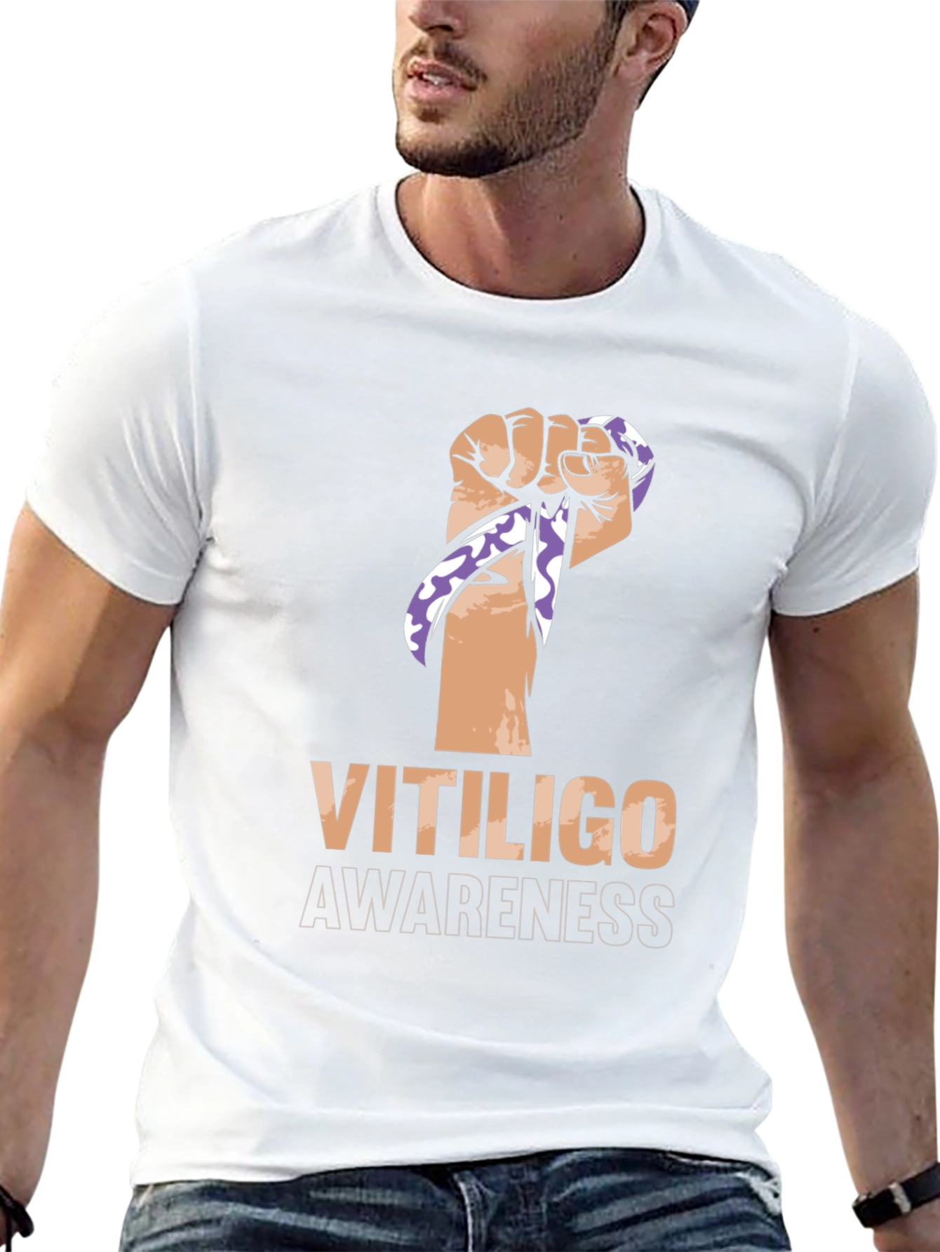Vitiligo Awareness Ribbon Fist Black T-Shirt