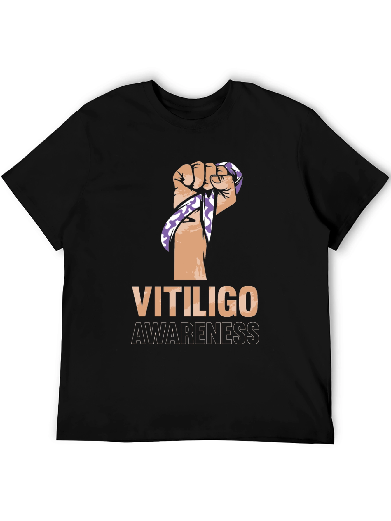 Vitiligo Awareness Ribbon Fist Black T-Shirt