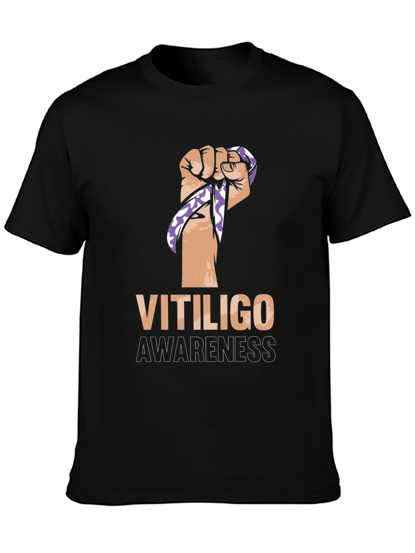 Vitiligo Awareness Ribbon Fist Black T-Shirt