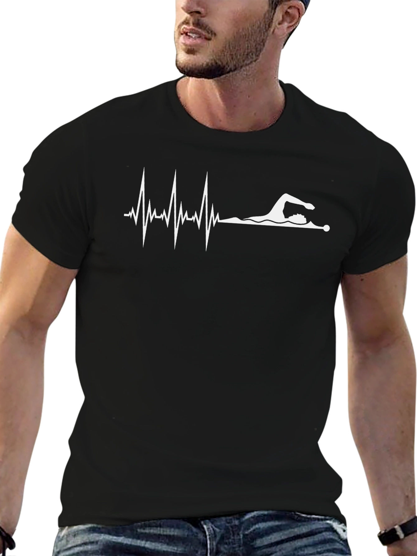 Swimmer Heartbeat Graphic Tee - Black