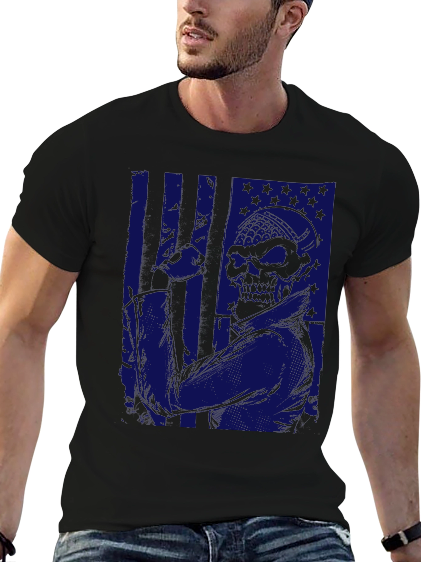 American Flag Skull Graphic T-Shirt