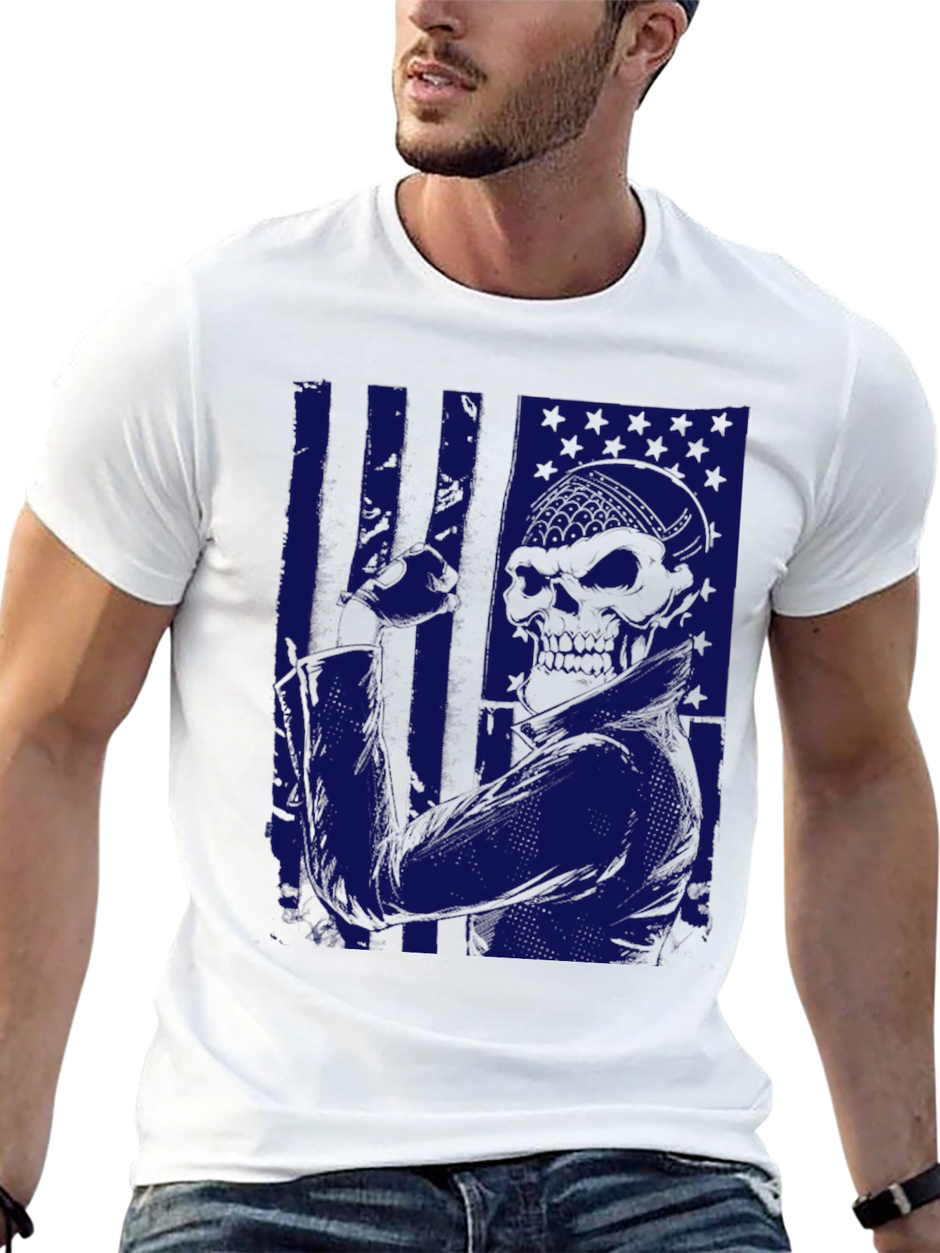 American Flag Skull Graphic T-Shirt