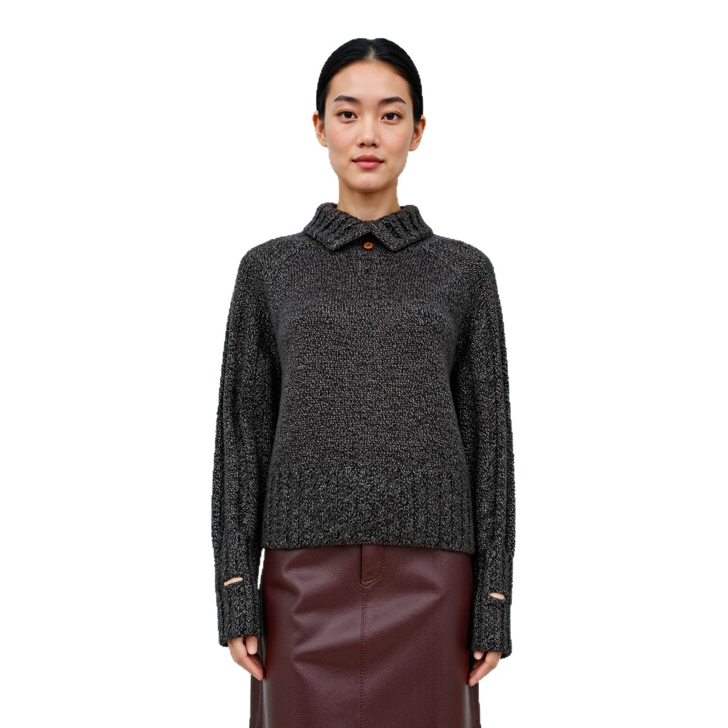 Turtleneck Sweater Women Thickened Turn-down Collar Design Loose Slimming Lazy Style Knitted Base Layer Top