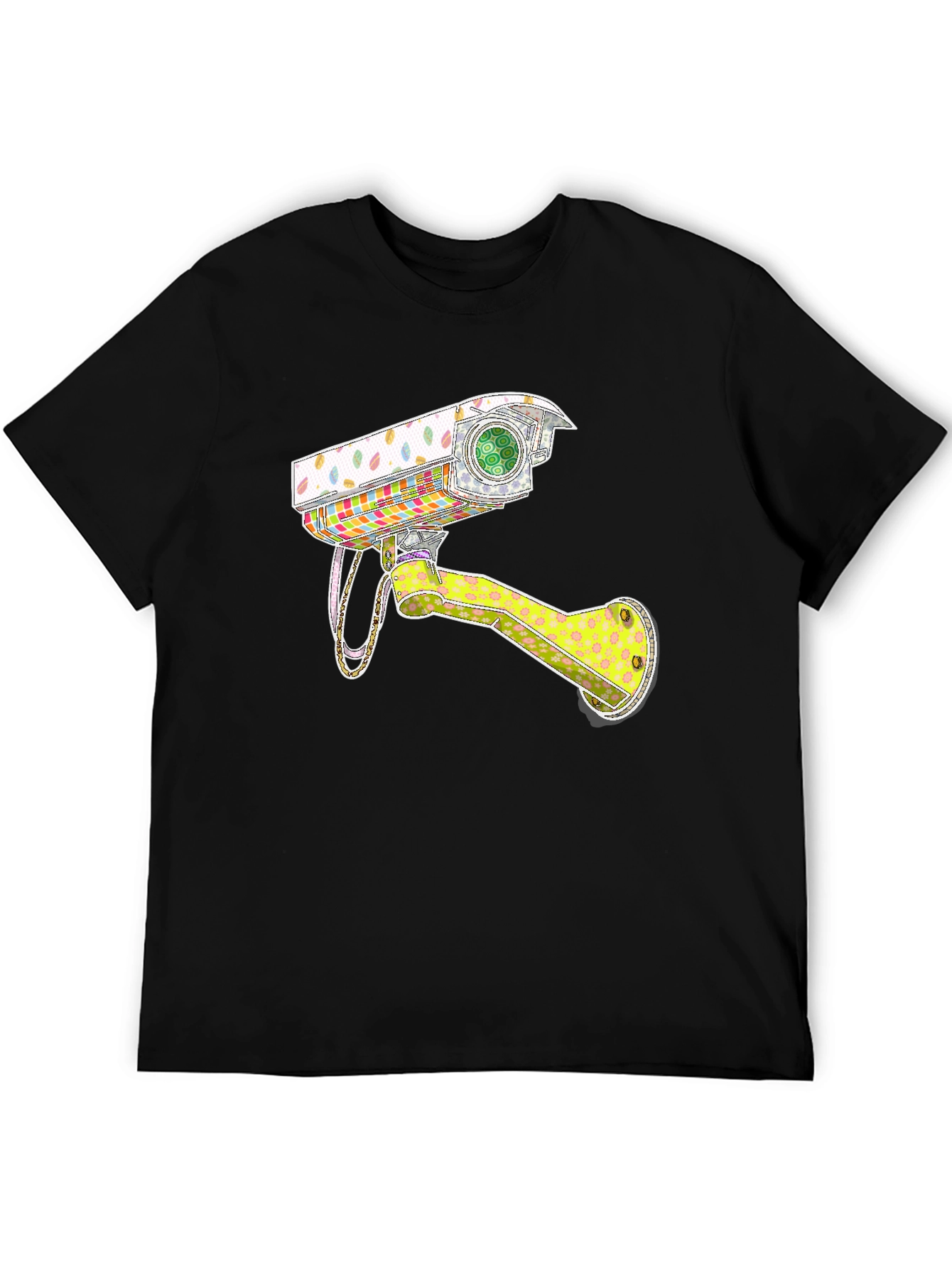 Surveillance Camera Graphic Tee - Trendy Black T-Shirt