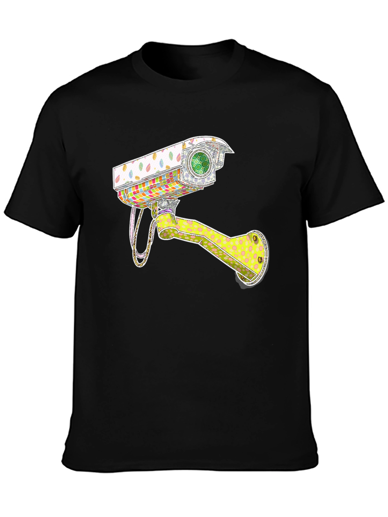 Surveillance Camera Graphic Tee - Trendy Black T-Shirt