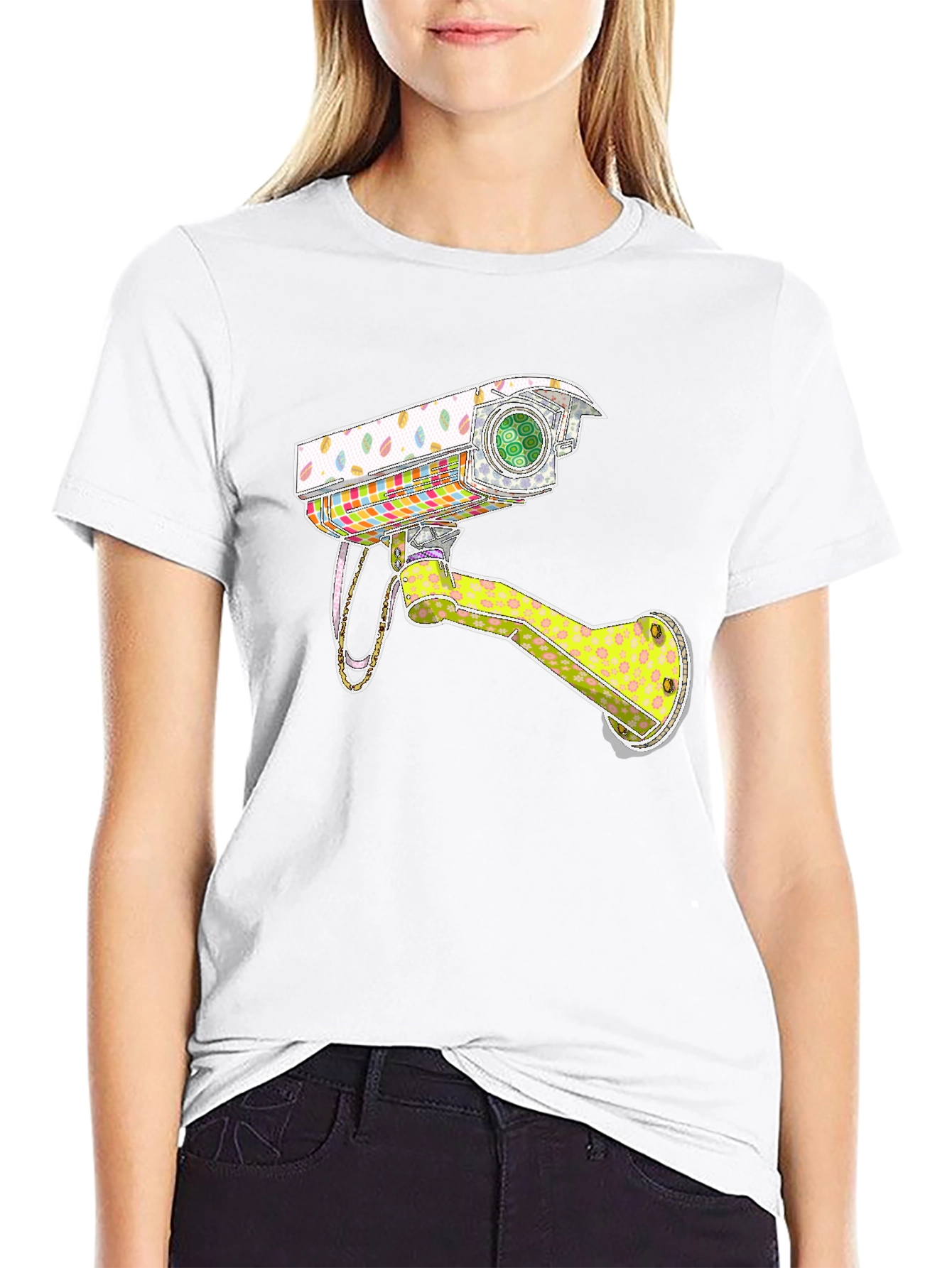 Surveillance Camera Graphic Tee - Trendy Black T-Shirt