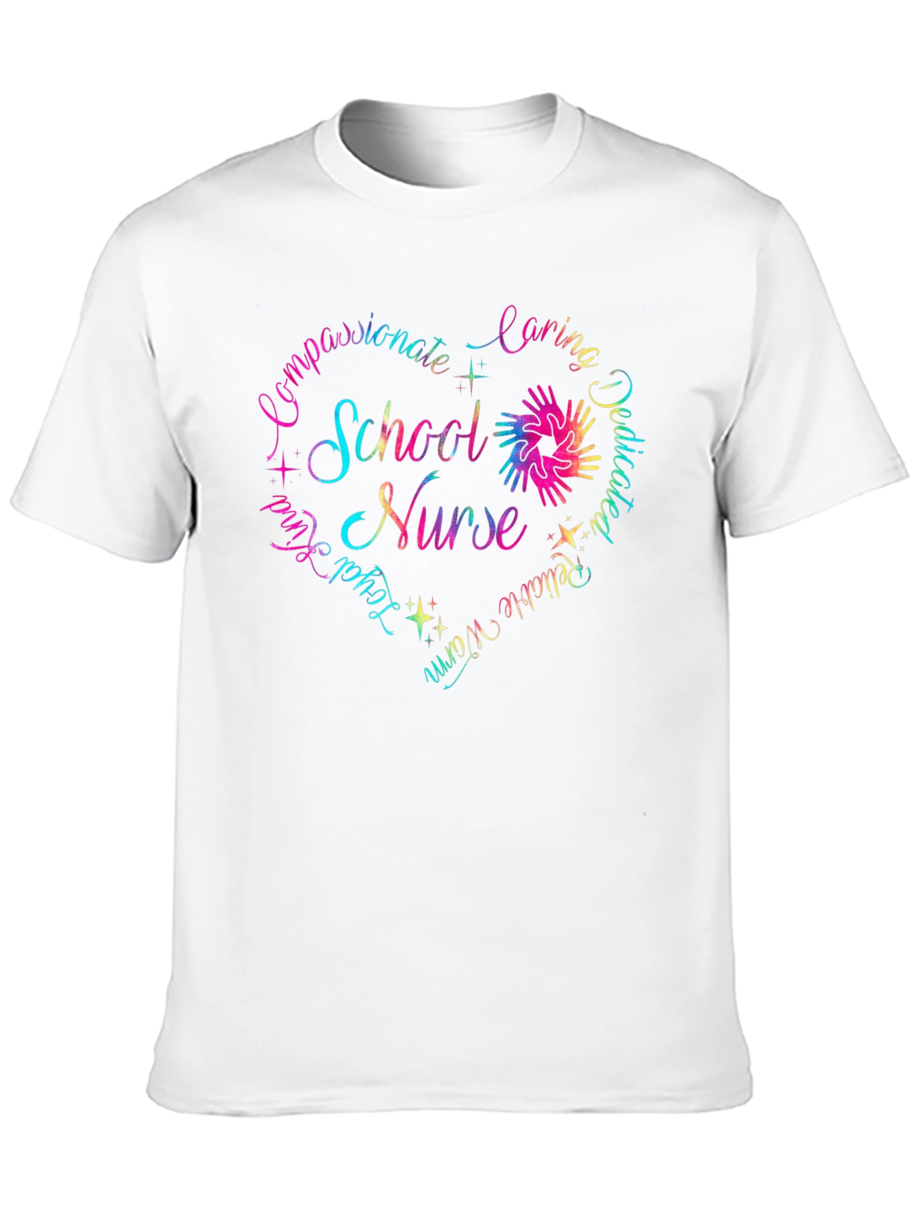 School Nurse Heart Graphic T-Shirt - Caring Dedicated
